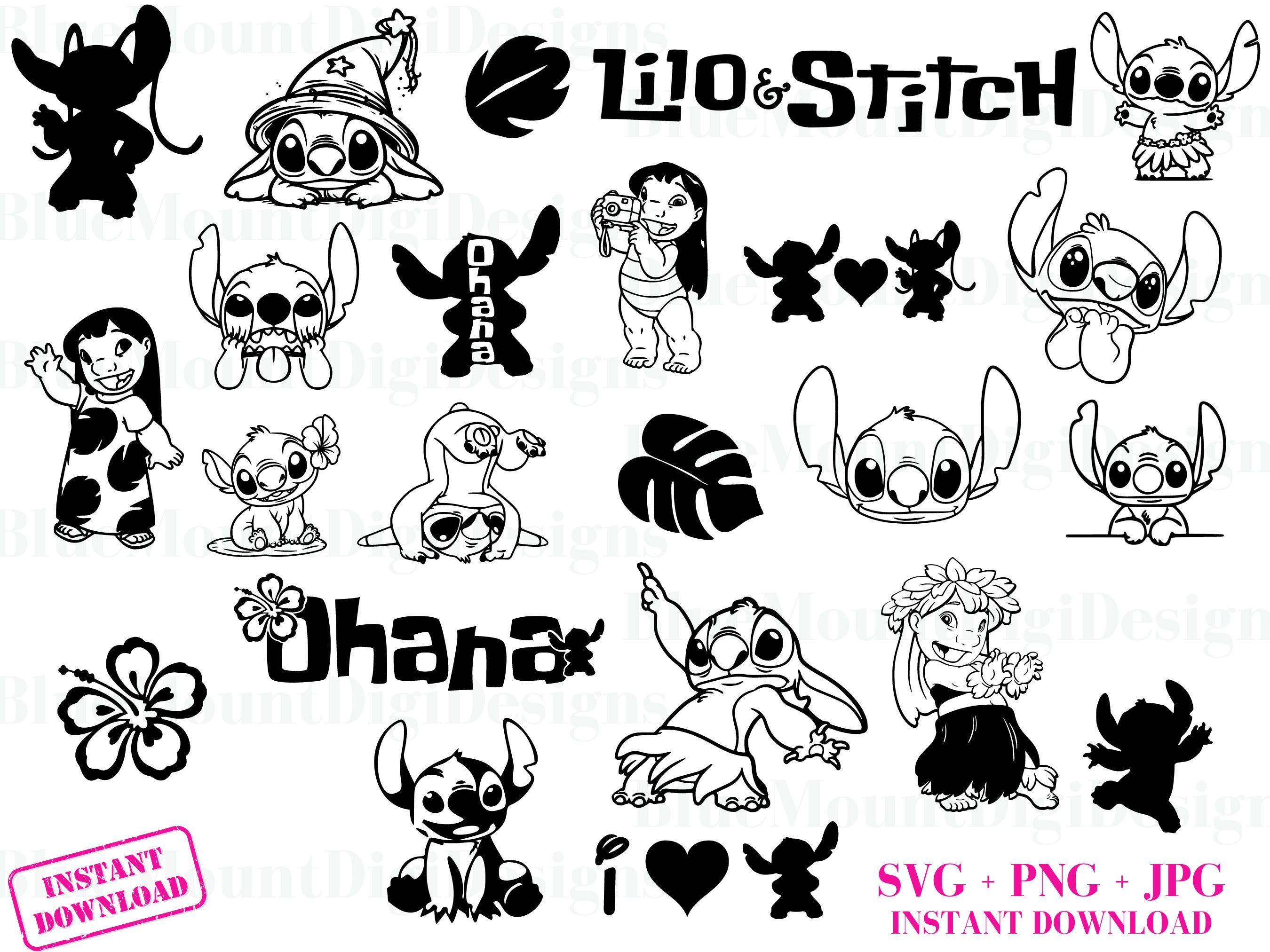 Bundle of SVGs, PNGs, JPGs, Digital Downloads, Lilo svgs, Stitch svgs, Ohana, Pngs and Svg. Bundle No. 2