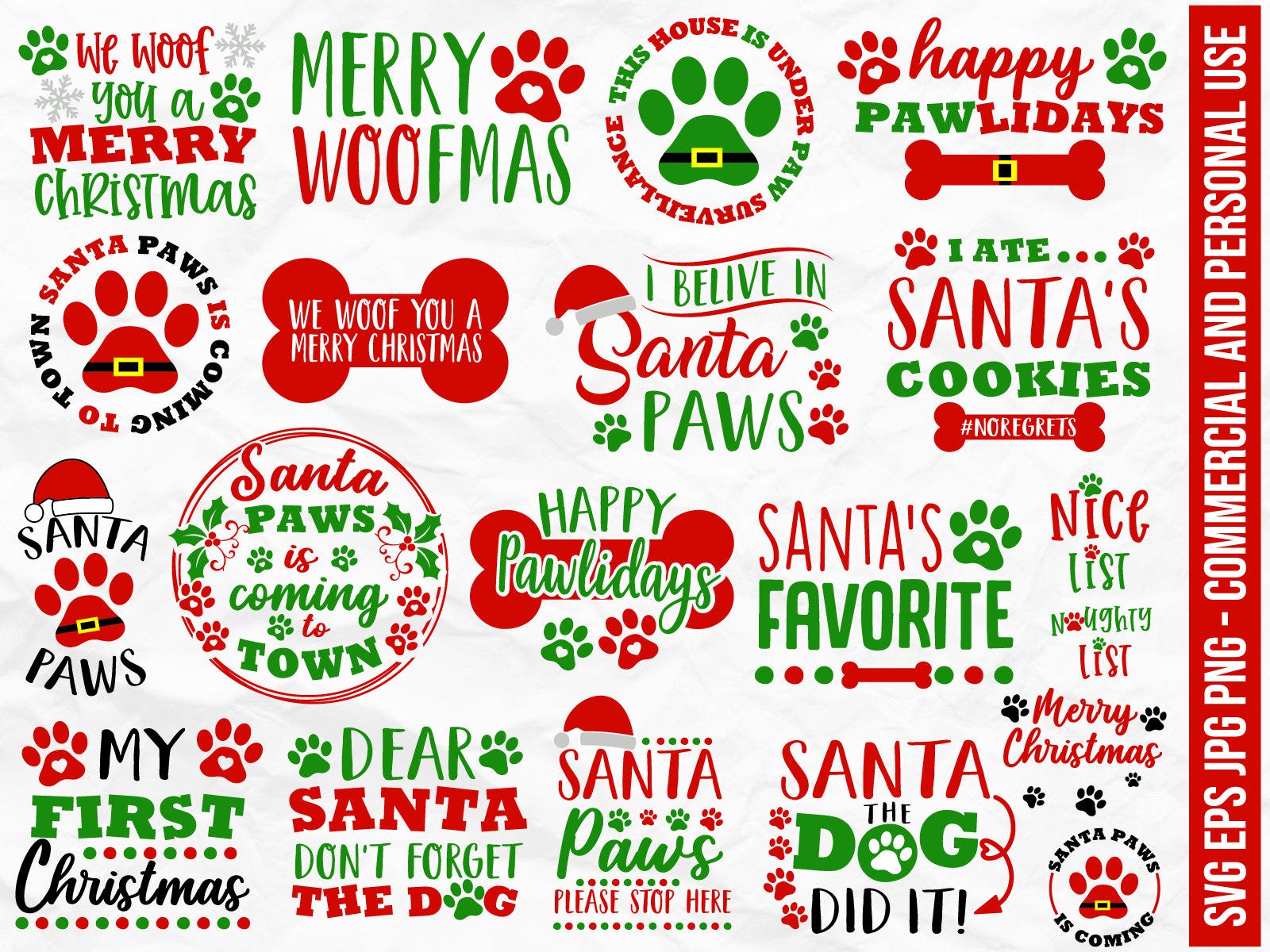 Santa Paws SVG Bundle, Pet Christmas Svg Bundle, Dog Christmas Svg, Dog Christmas Clipart, Christmas svg, Pet ornament, Dog ornament svg
