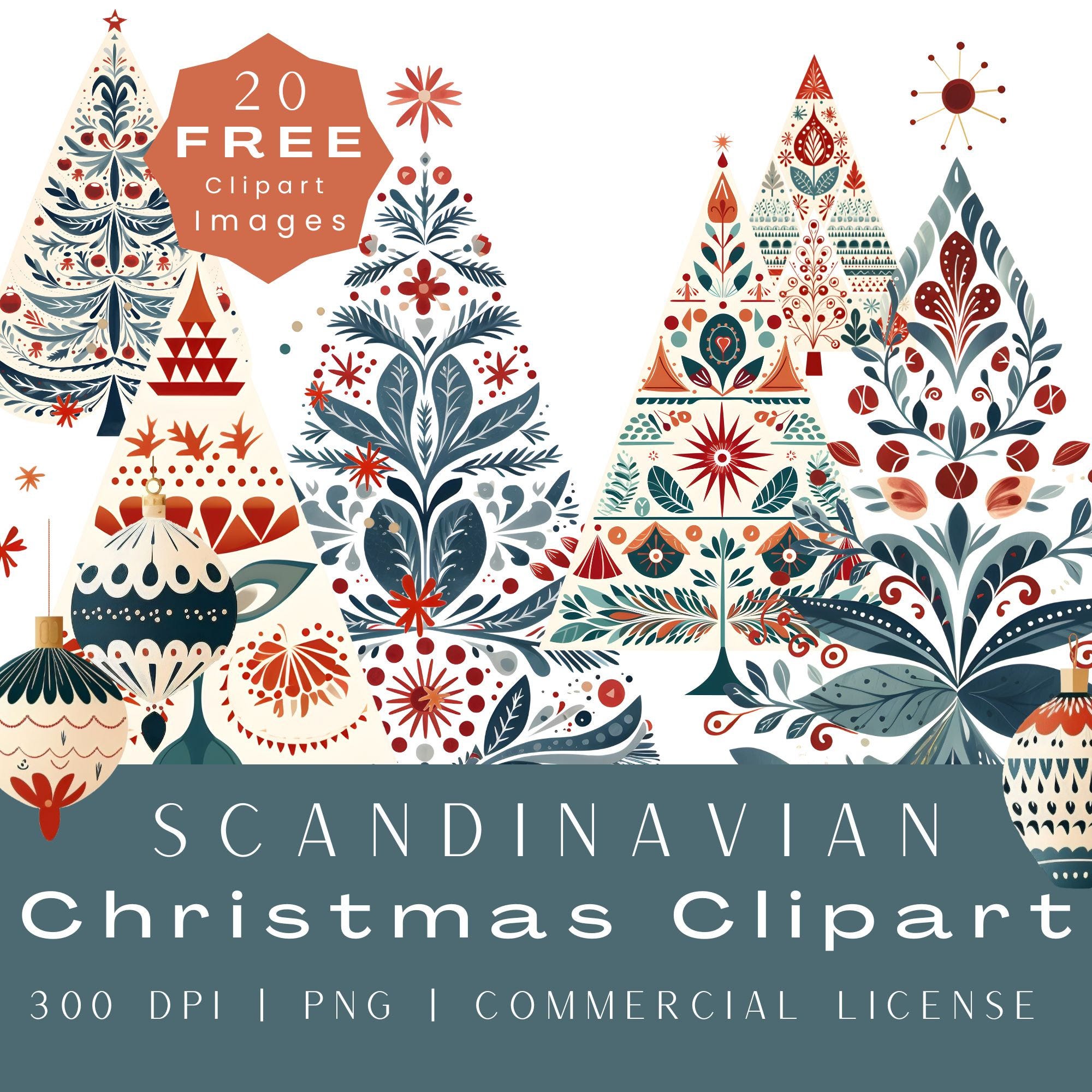 Christmas Clipart | Commercial Use | Cozy Winter Clipart | Folk Art Christmas |Fussy Cuts| Scandinavian Christmas | Holiday Clipart