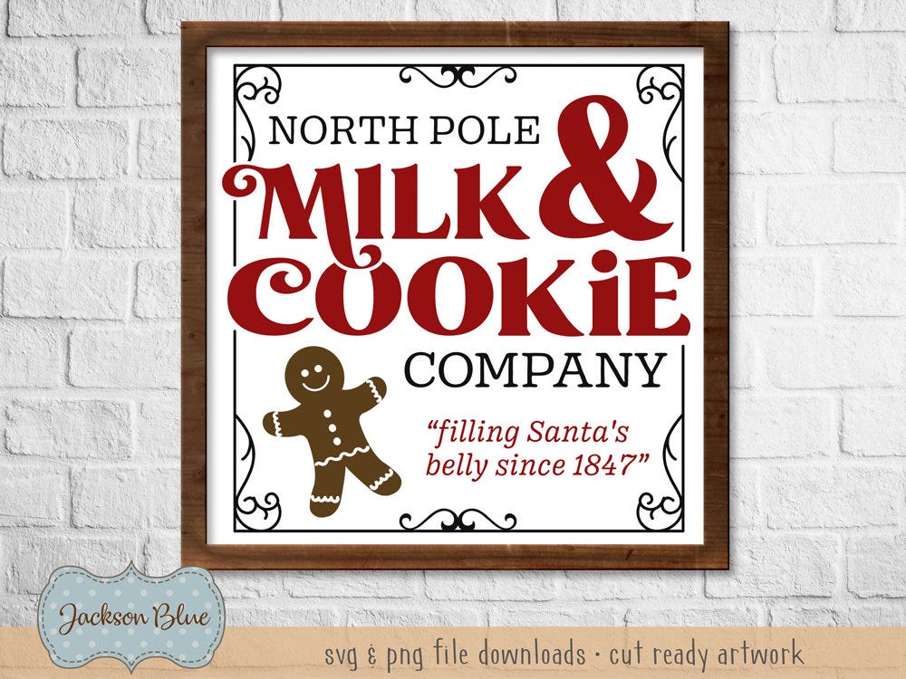 Milk and cookie co svg.  North Pole Christmas svg cut file.  Holiday svg design.  Farmhouse Christmas svg.  Rustic christmas svg.
