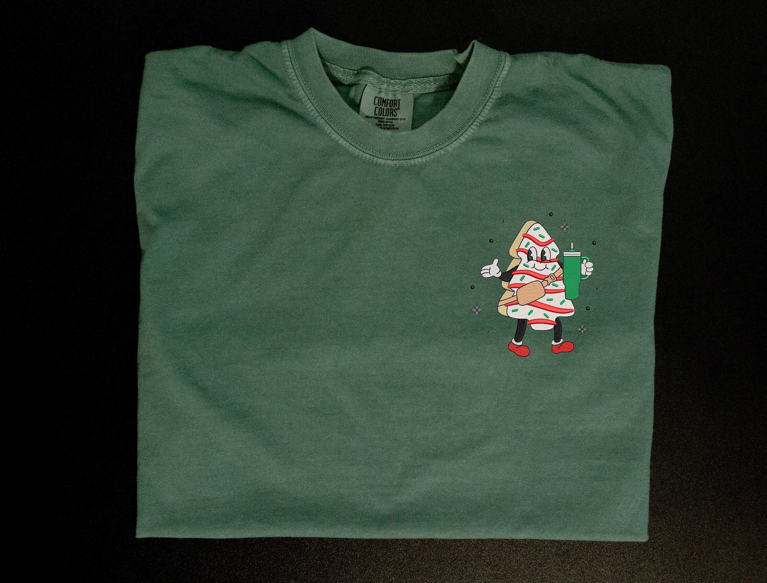 Christmas Cake with Tumbler Shirt, Christmas Tree Cake Shirt, Christmas Embroidered Shirt, Christmas Cake Shirt