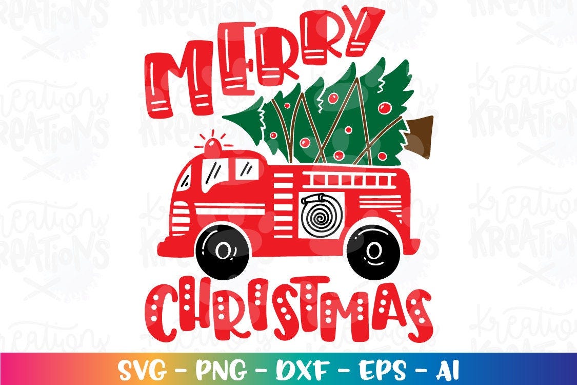 Fire Truck Christmas Tree svg Christmas Tree svg Fire Truck print iron on cut file Cricut Silhouette Instant Download vector SVG png eps dxf