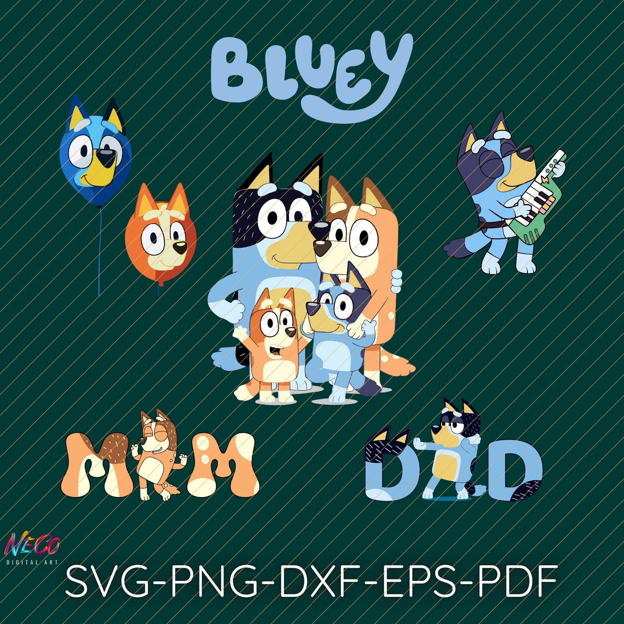 Bluey SVG Bundle, Bluey Logo svg, Bluey Family, Bluey Dad, Bingo Mum,For Cricut, Laser, Printable, Cutting, Vector, svg, png, pdf, dxf, eps