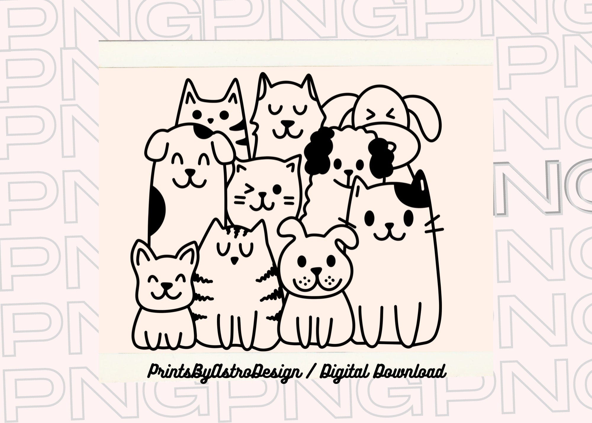 Dogs & Cats SVG, Doodle Outline Clipart, hand drawn dogs, line art, Digital dogs clip art, dogs and cats clipart, dogs outline svg, Cute