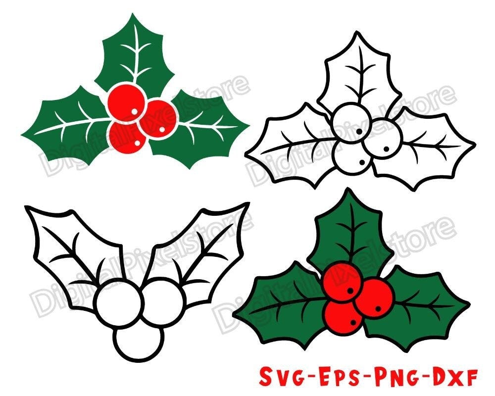 Christmas Holly Svg,Holly berry SVG ,Christmas Svg,Silhouette,Clipart,Vector,Png,Eps,Dxf,Digital Download