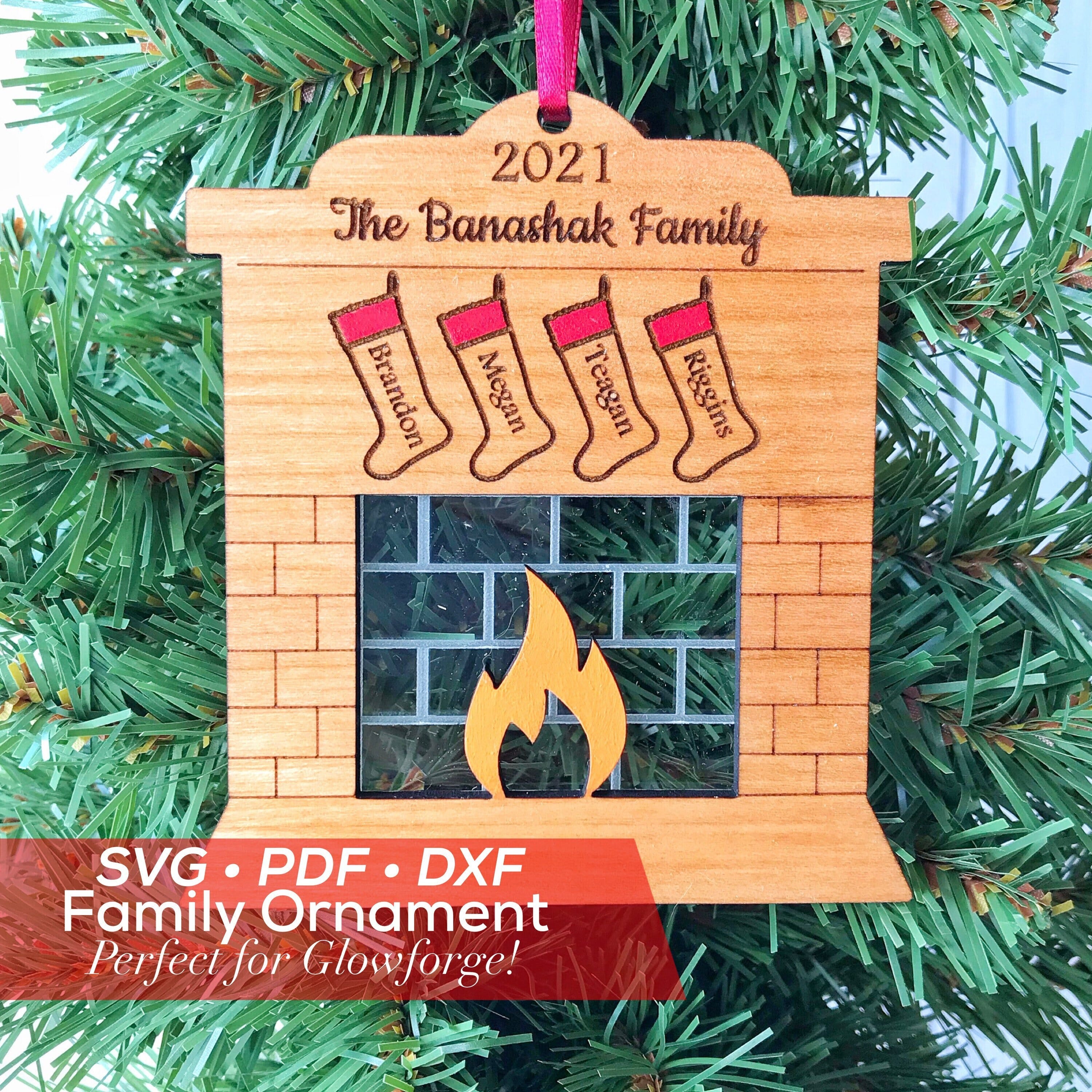 Fireplace Family Ornament SVG - Fireplace Ornament Digital File - Digital File for Glowforge