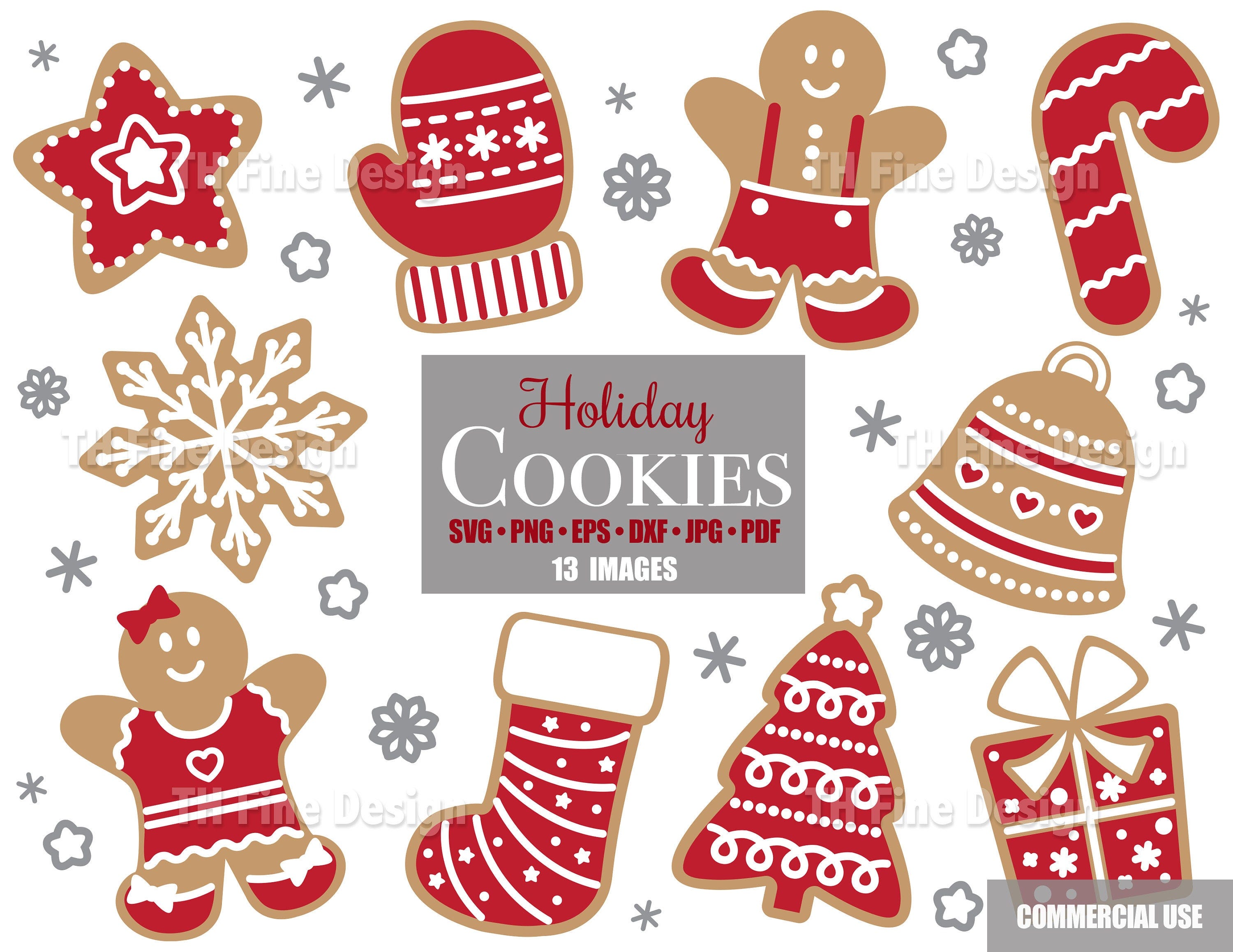 SVG Gingerbread Cookies Holiday Christmas Mitten Bell Star Stocking Candy Cane Tree Cricut Cut File Instant Downloadable Clipart Clip Art