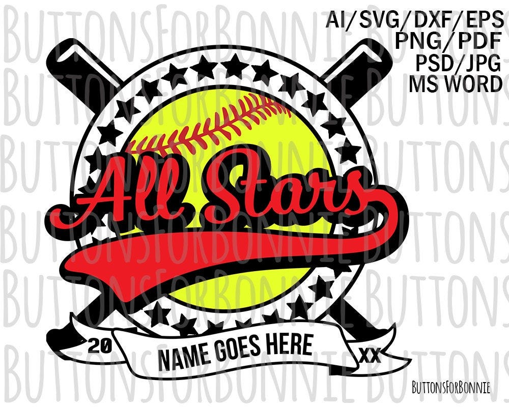 softball svg, all star softball, all star team, all star template, cricut, cut file, softball shirt, all star shirt, stitching, star svg