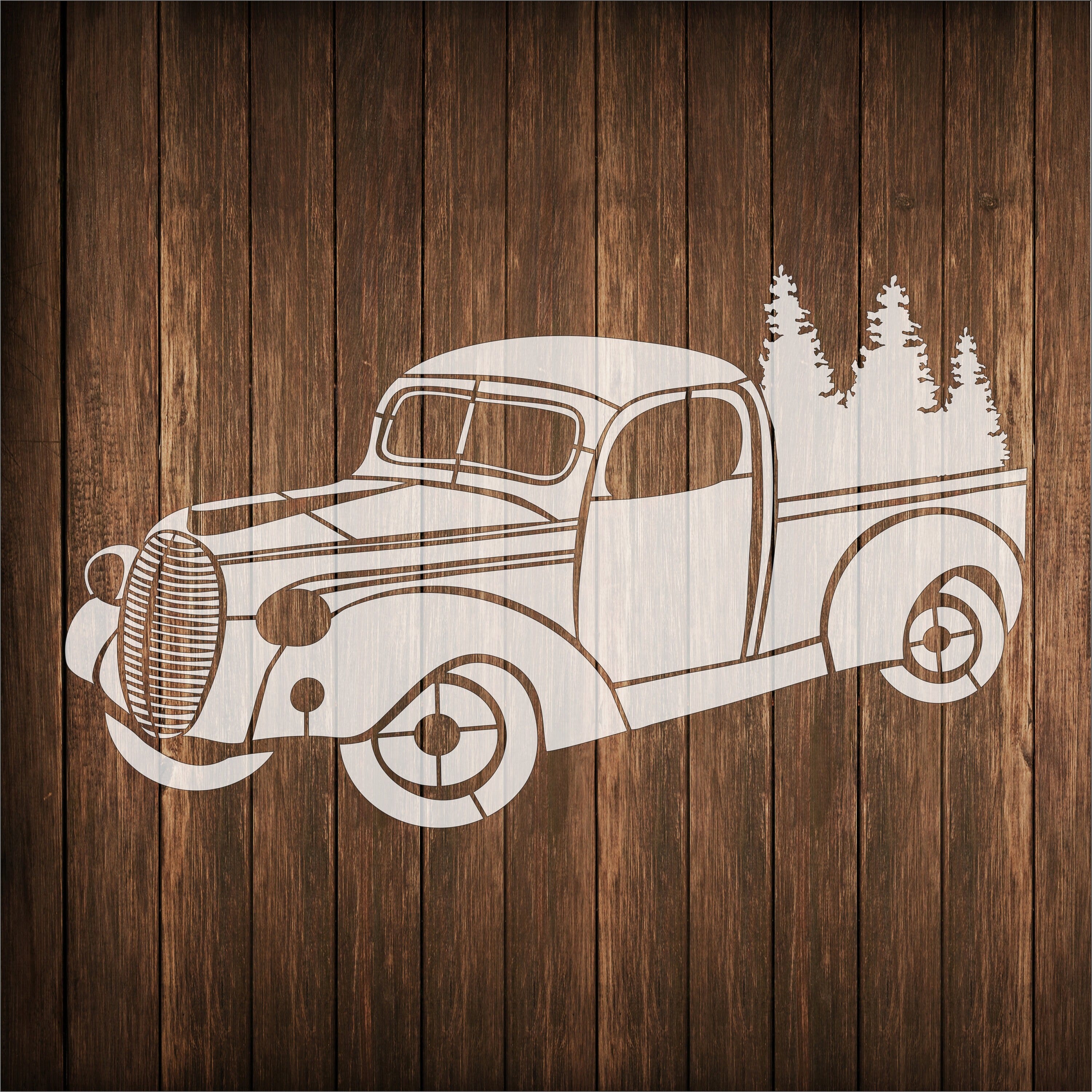 Old truck with pine trees stencil, old truck stencil, old truck Christmas stencil