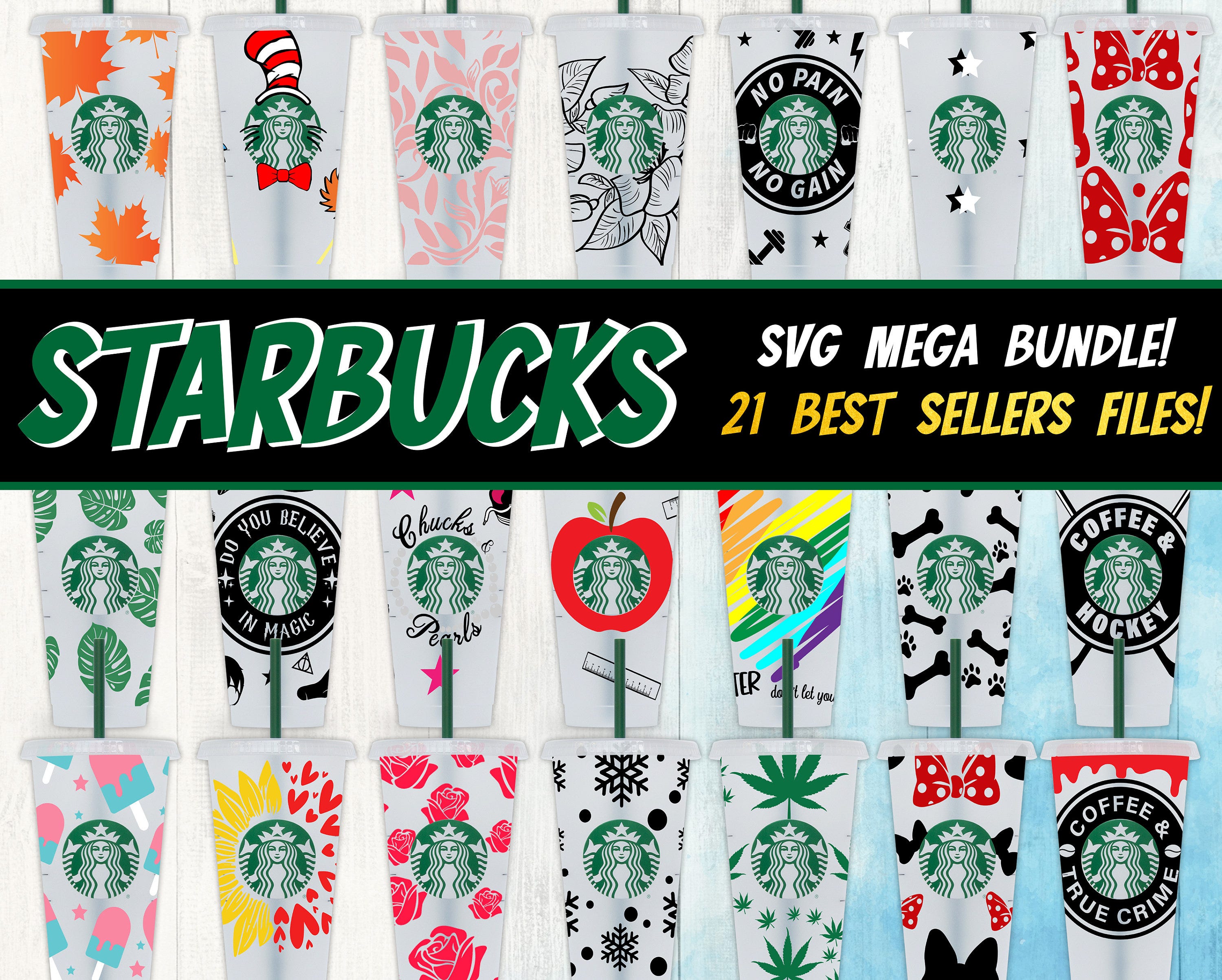 Starbucks Cup SVG Bundle | 24 Oz Starbucks Venti Cold Cup SVG Mega Bundle | Starbuck Full Wrap svg DIY Starbucks Cup for Cricut & Silhouette