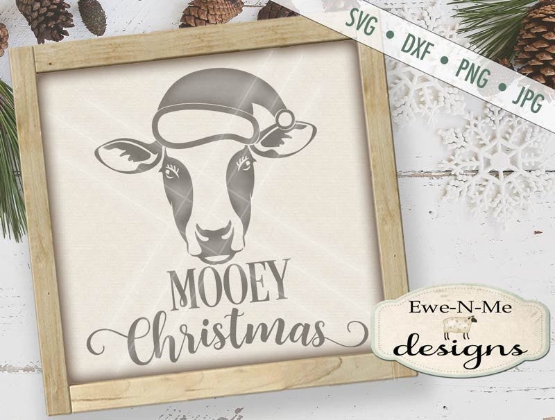 Mooey Christmas SVG - Christmas Cow svg - Cow svg - Farm SVG - Santa Hat Cow SVG - Christmas svg -  Commercial Use svg, png, dxf,  jpg