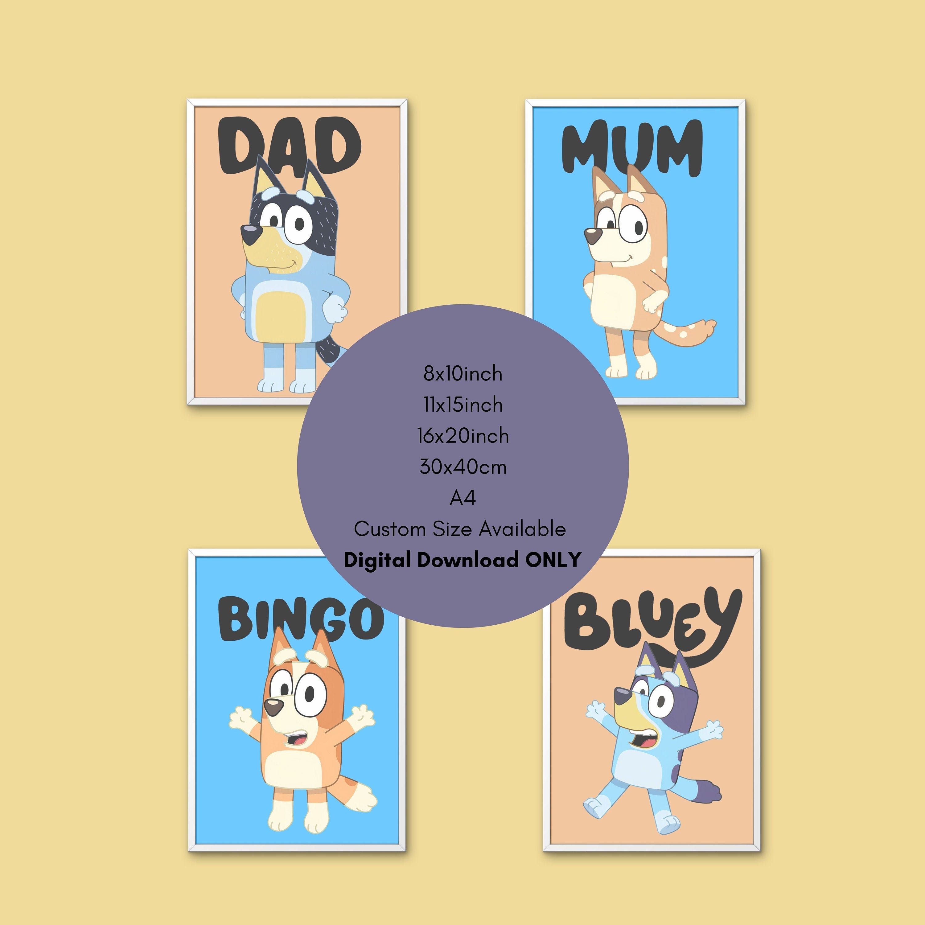 Bluey Wall Art Collection - Set of 4 - Colorful Kids Room Decor