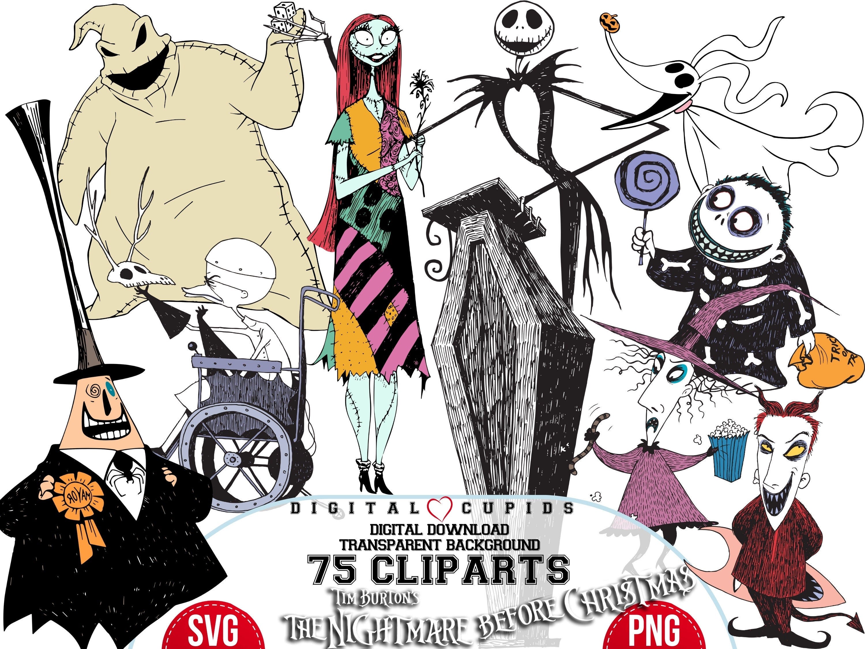 Nightmare Before Christmas Collection SVG PNG | Skellington I Halloween Town Theme Party, Birthday Decor, Invitations, Stickers, Cake Topper