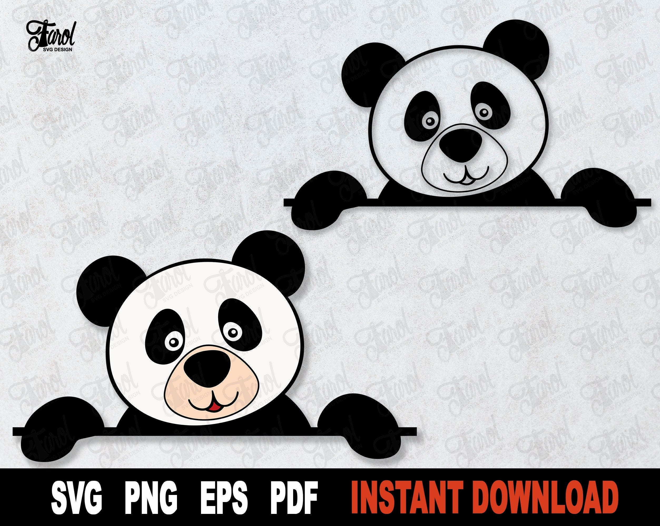 Peeking Panda Bear SVG Cut File, Split Monogram SVG, Bear Svg File For Cricut, Cute Animal Clipart, Commercial Use- Instant Digital Download