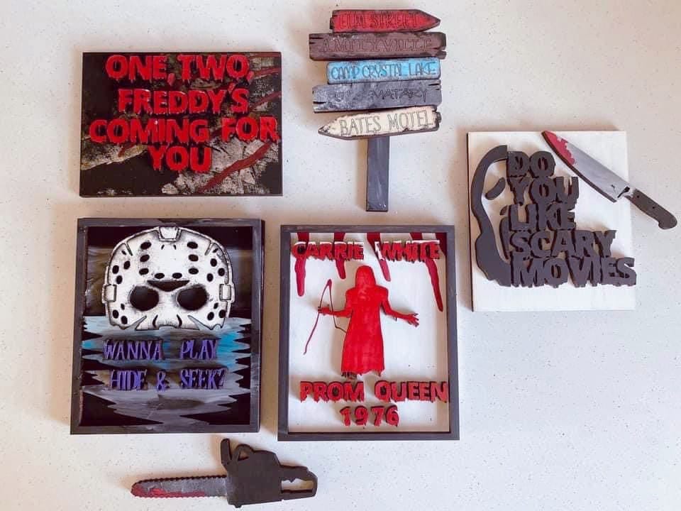 Horror movie tiered tray set, Halloween tiered, Friday the 13th, Halloween decor