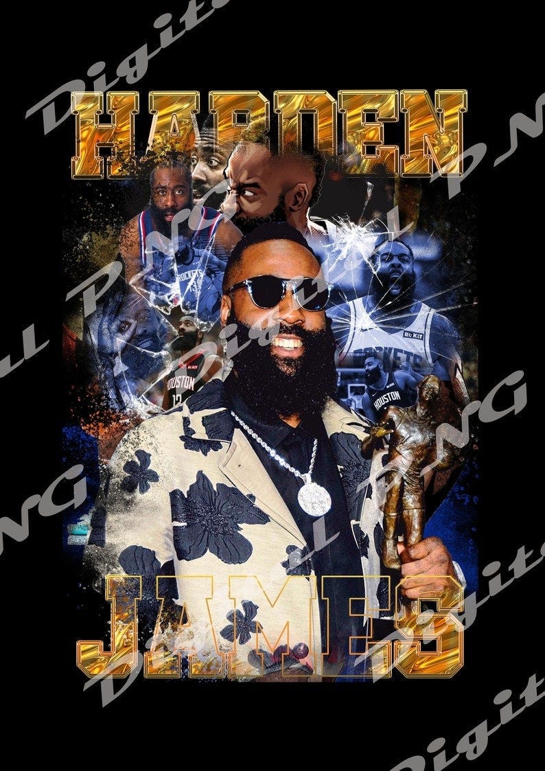 James Harden T-Shirt Design PNG | Vector T-Shirts PNG | Printable Bootleg Basketball Tee Shirt Design | Instant Download and Ready To Print