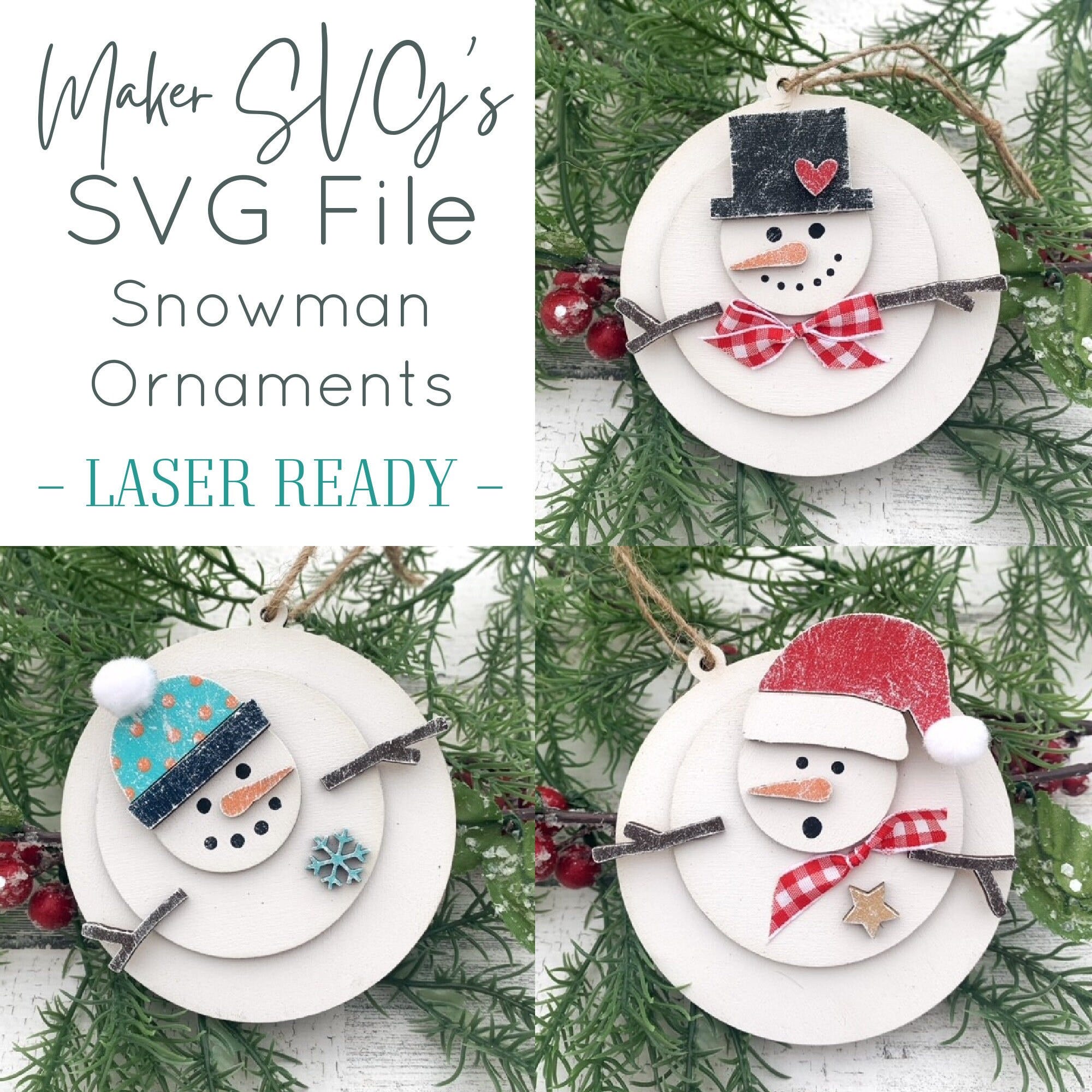 Snowman Ornament SVG | Ornament SVG |  Snowman Ornament SVG |  Laser Cut File | Ornament Kit File |  Snowman Ornaments  | Quick Ornaments