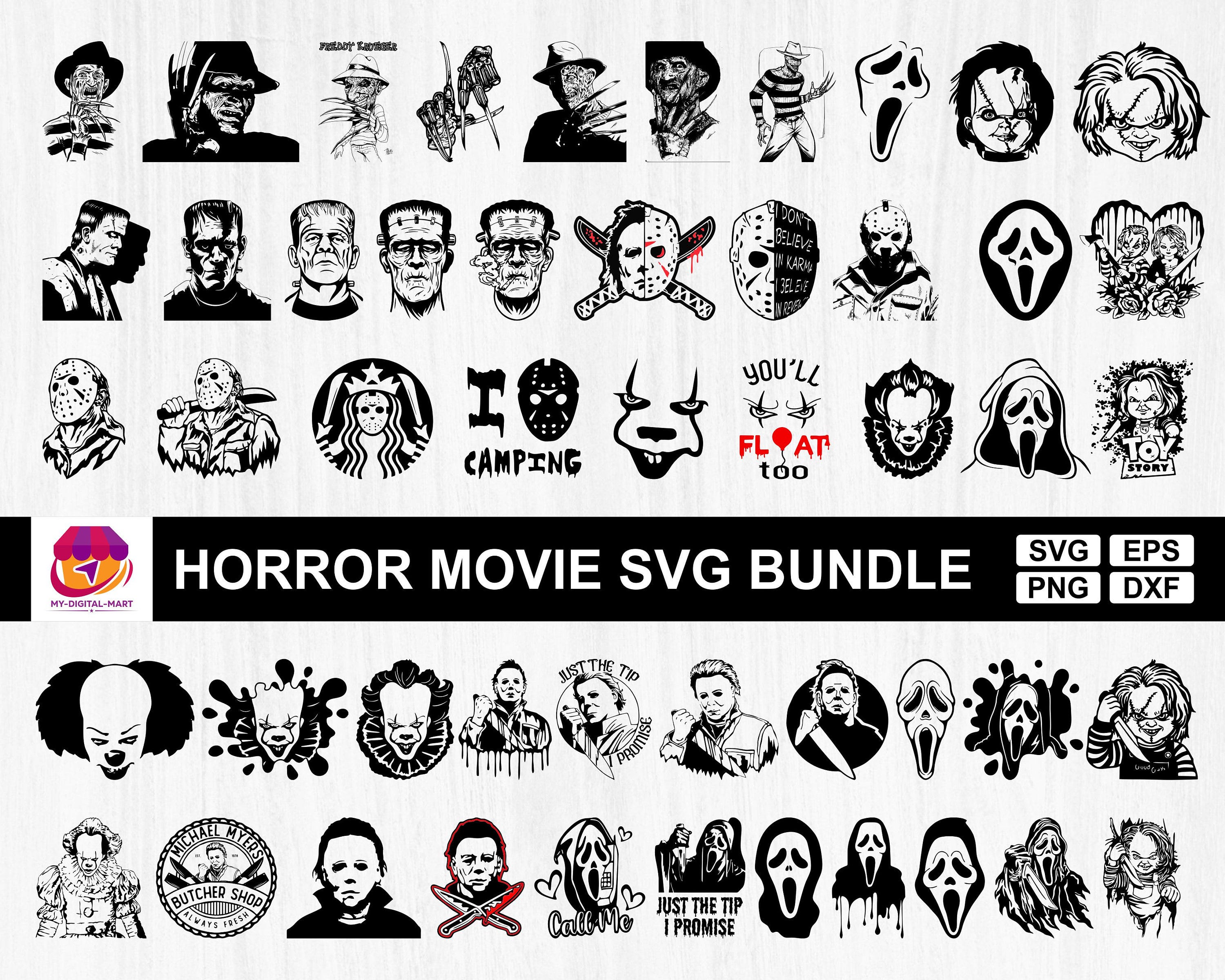 Horror movie SVG Bundle, Halloween, Horror SVG, Horror Friends svg, Horror characters svg, Halloween svg Cricut cut file