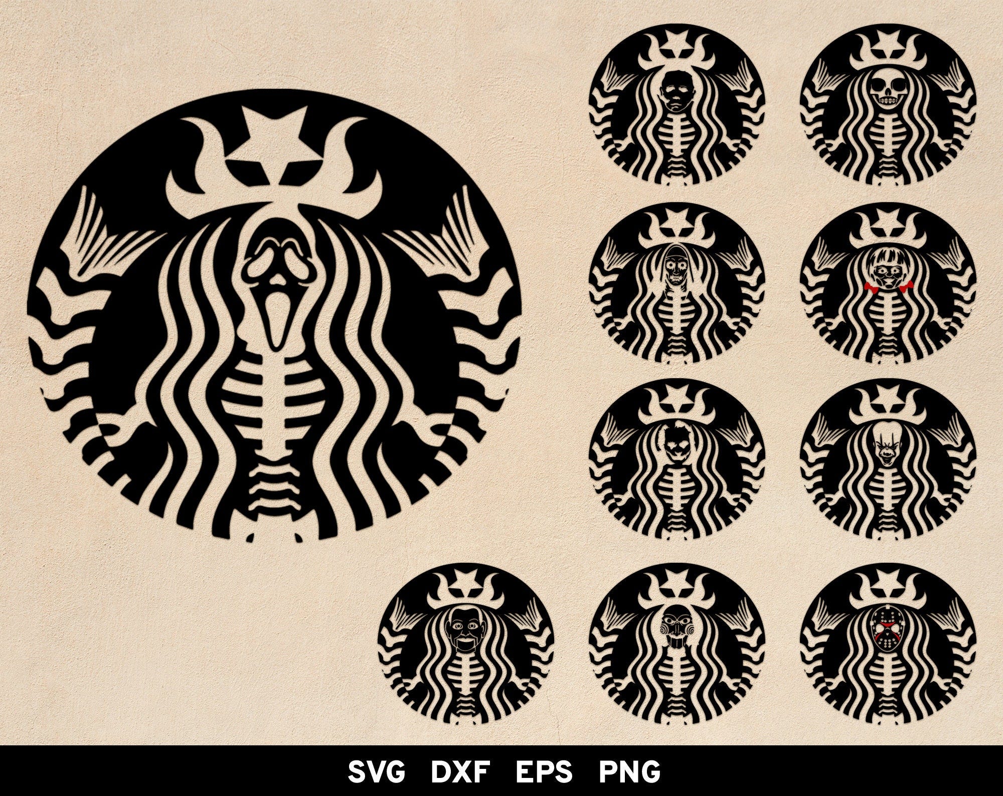 Starbucks horror svg, Starbucks Skeleton svg, Starbucks logo Bundle, Halloween svg, Horror movie svg, Scream, Jason svg, Cricut Silhouette