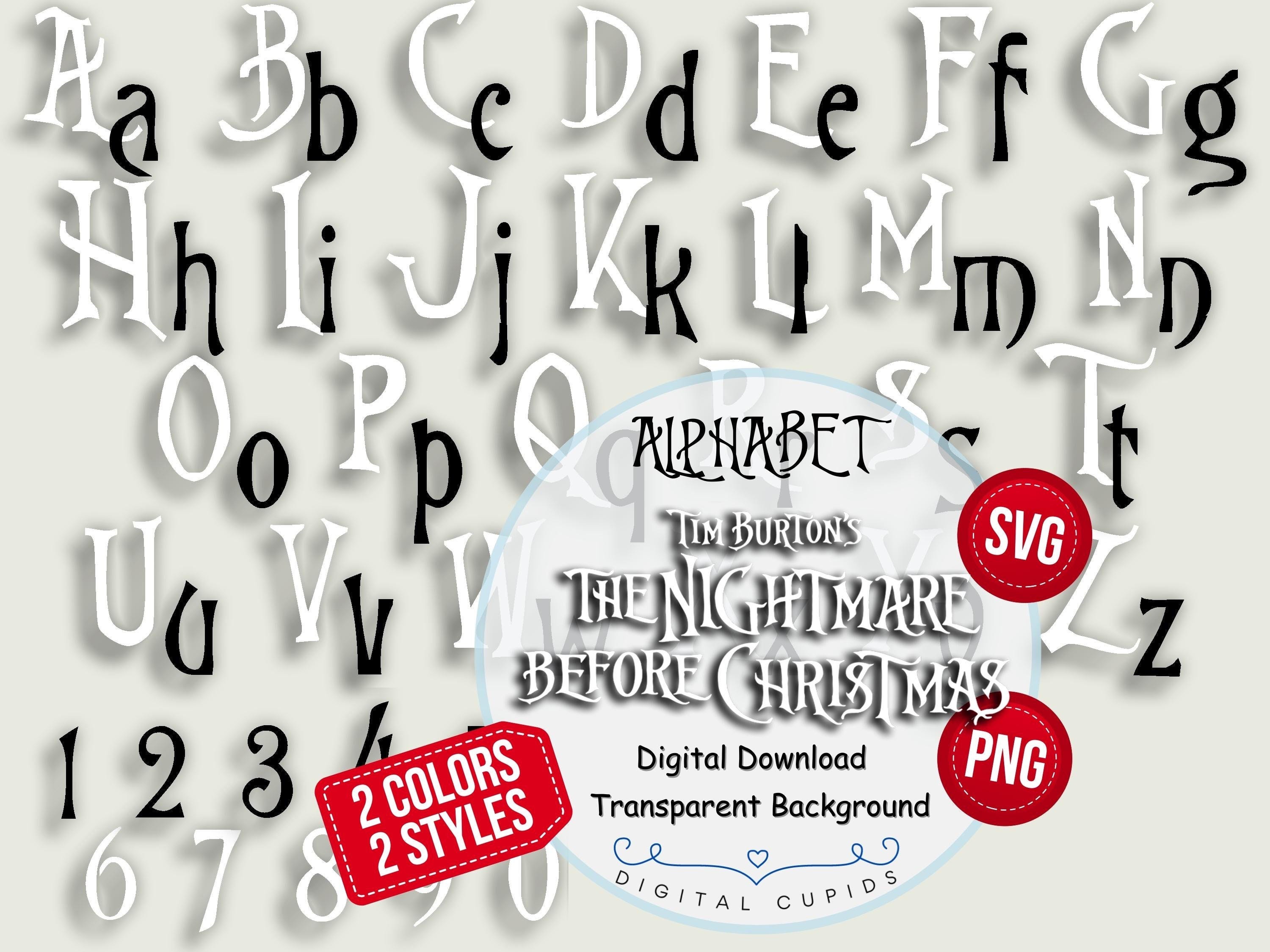 Nightmare Before Christmas Font Collection SVG PNG | Halloween Town Alphabet | Burton