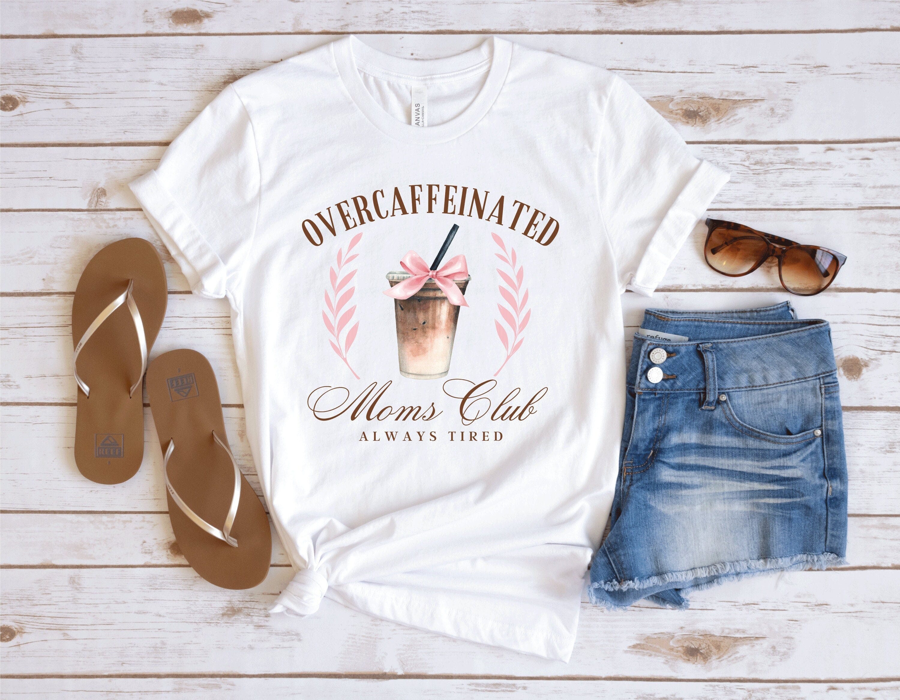 Overcaffeinated Moms Club Shirt, Mom Tshirt, Iced Coffee Graphic Tee, Unisex Shirt, Coffee Shirt, Funny Moms Clubs Shirt