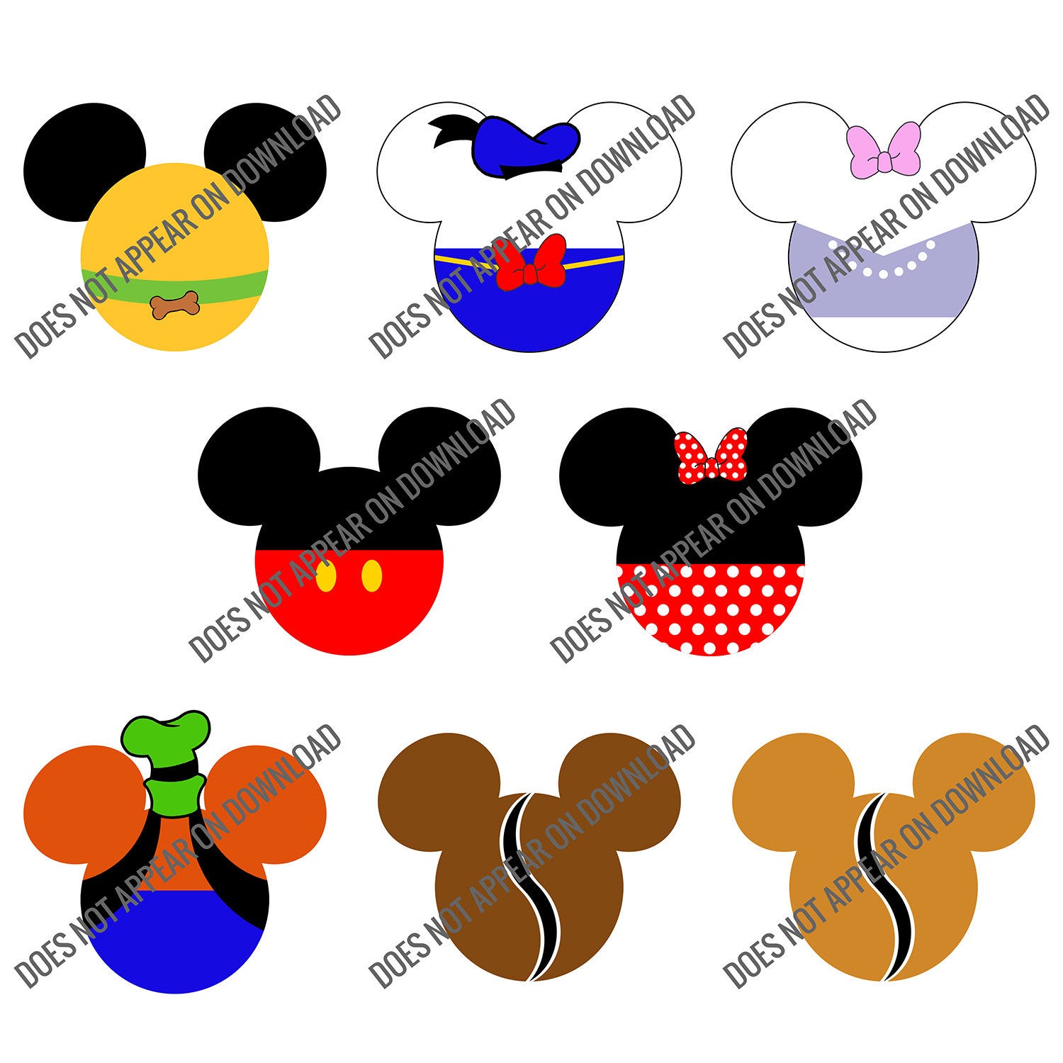 Classic Mickey Mouse characters decorated mouse ears silhouettes - for t-shirt printing