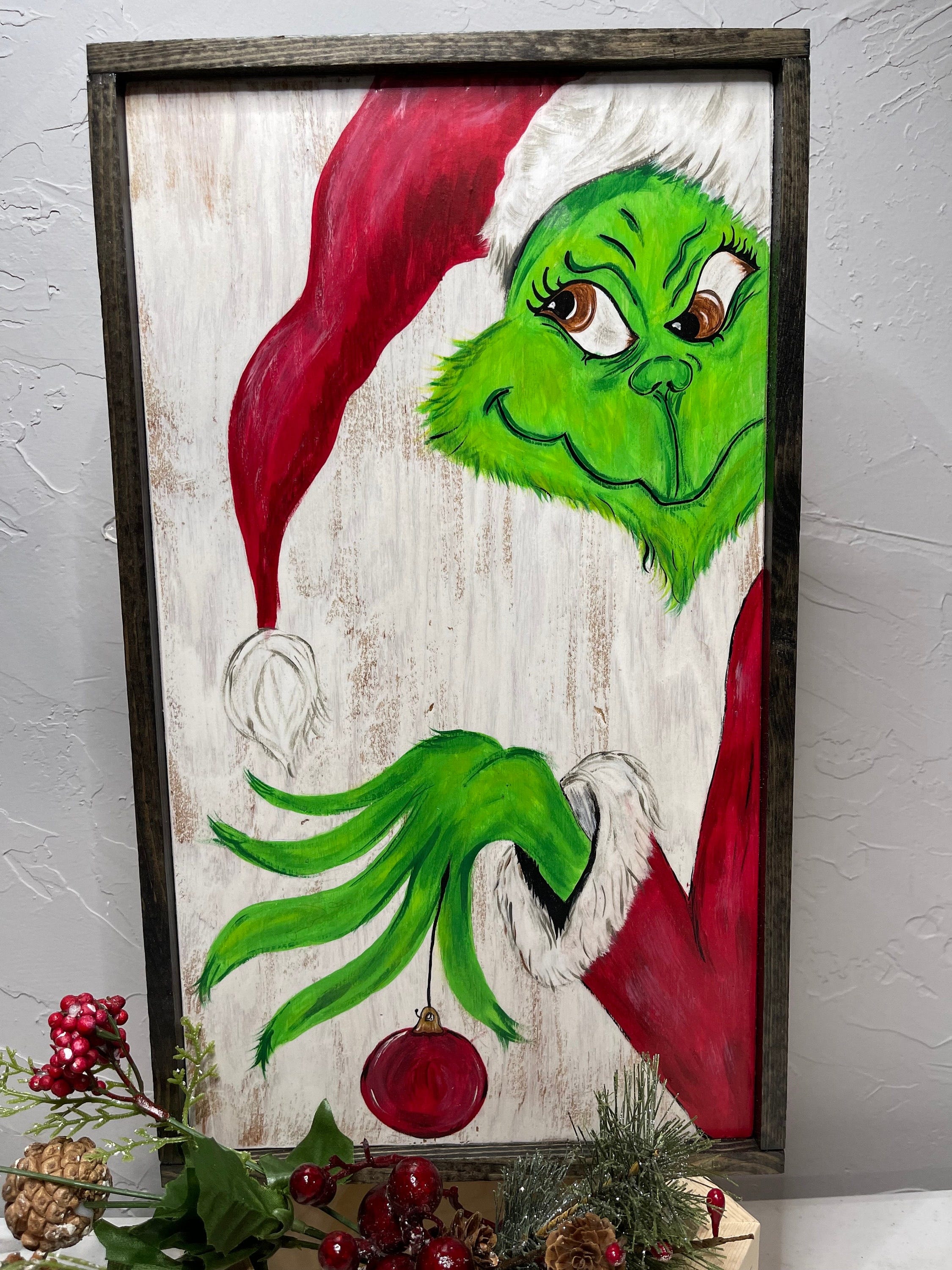 Grinch hand painted sign, Grinch Lovers Gift, Farmhouse sign, Rustic Home Decor, Christmas Wall Decor, Christmas gift