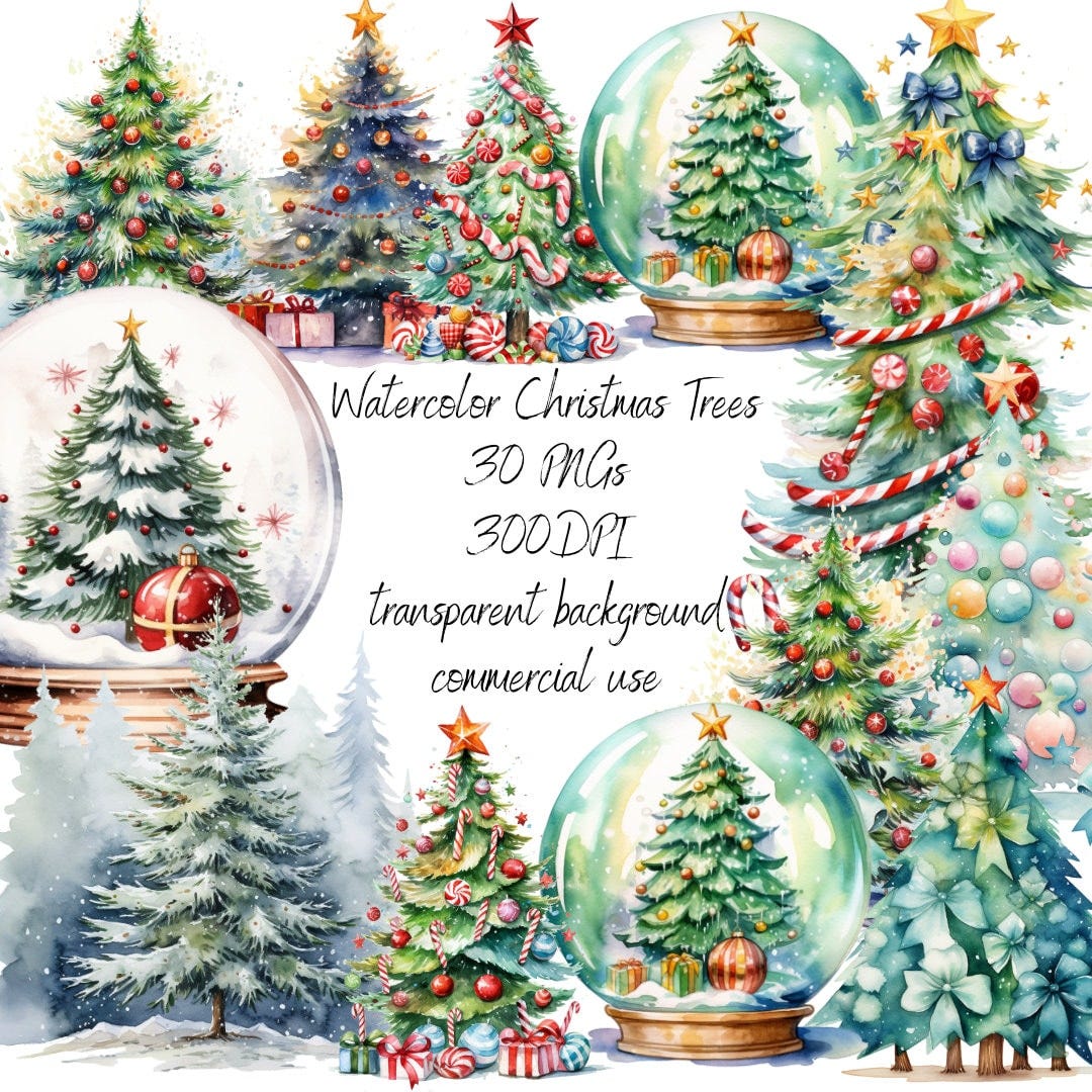 Watercolor Christmas Trees Clipart | Painted Tree Clipart | Christmas Illustrations | PNG Graphics | Instant download for commercial use