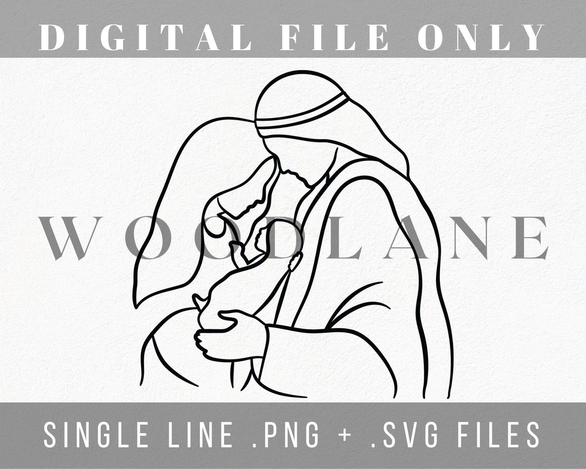 Modern Nativy Line Art Template - Laser Cut File - Line Art SVG - Modern Christmas Holiday Laser File - Scroll Saw Template -Glowforge
