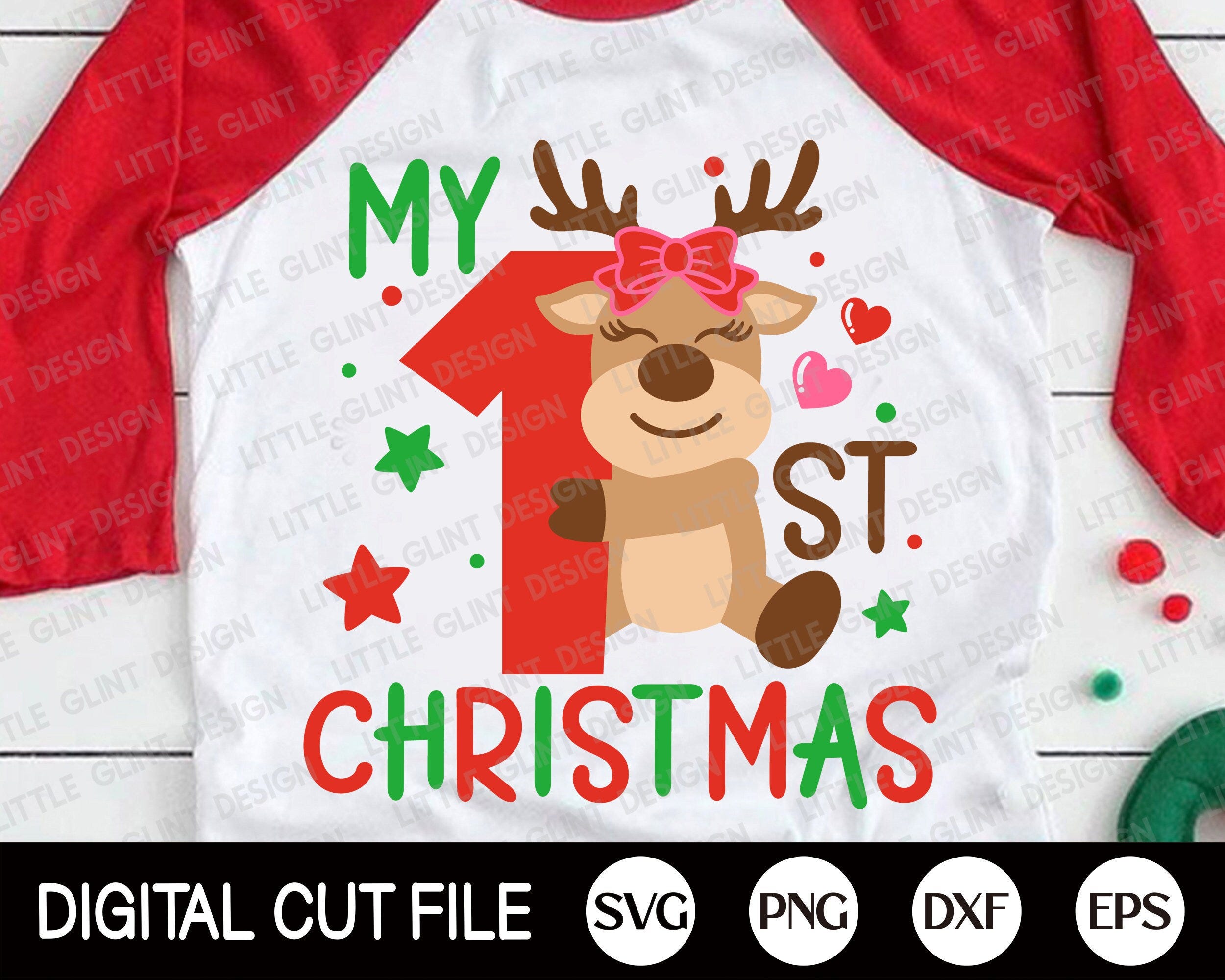 My First Christmas Shirt SVG, Girl Christmas Svg, Baby Reindeer, My 1st Christmas Svg, Newborn, Christmas Baby Shirt, Svg Files for Cricut