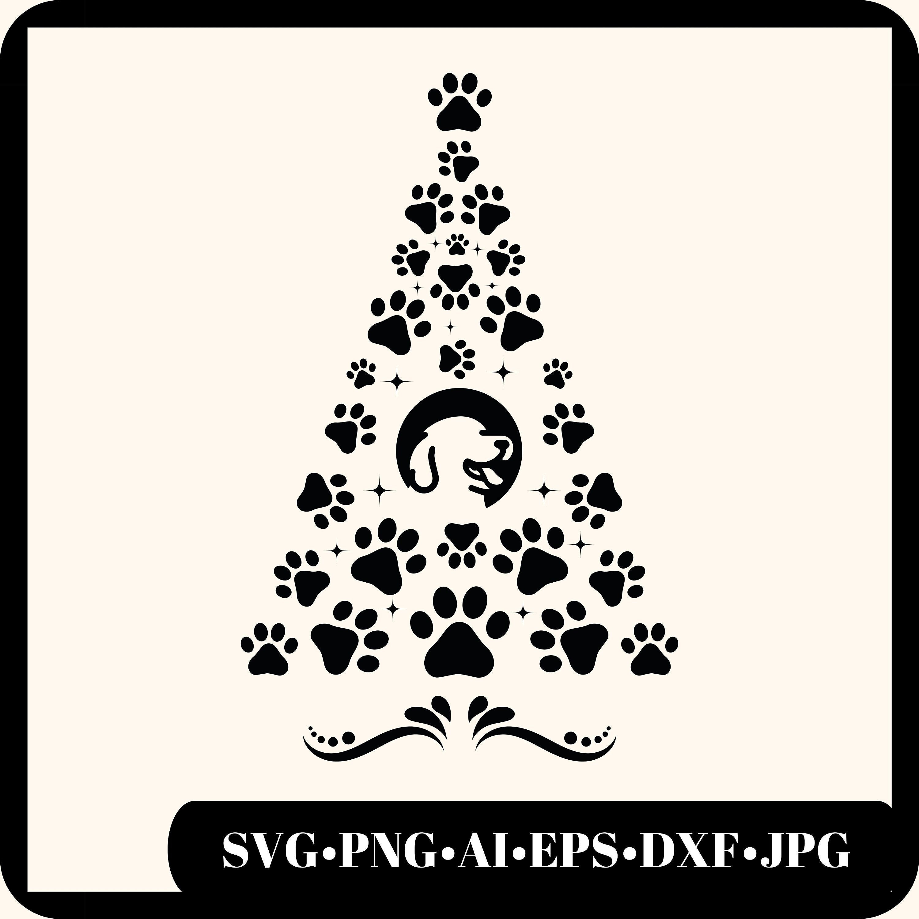 Christmas Paw Tree Svg Sublimation Design Download, Dog Tree Png File, Popular Christmas Svg Files For Cricut, Dog Svg, Clipart Cut File