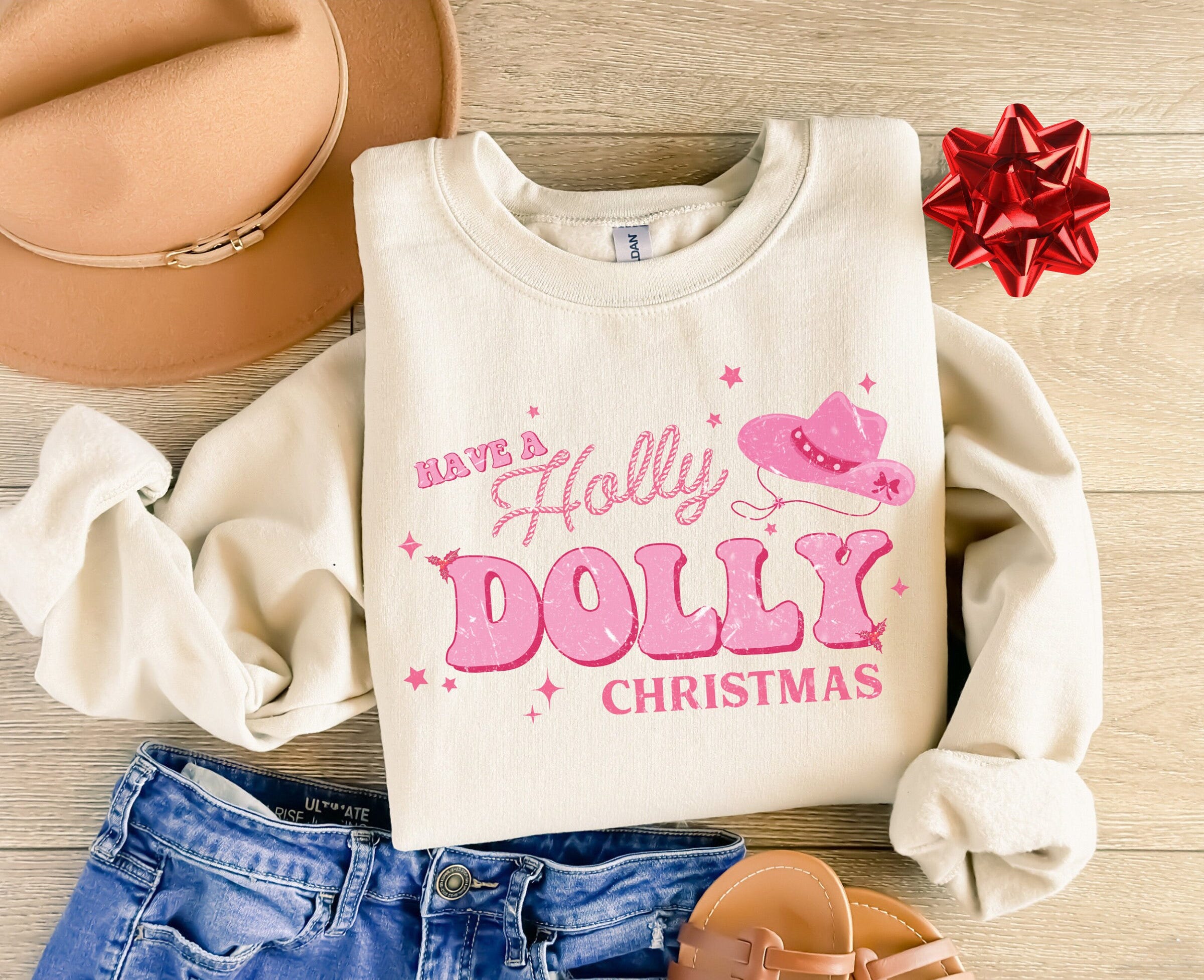 Have a Holly Dolly Christmas Sweatshirt, Western Christmas, Holly Dolly Christmas Crewneck, Cowgirl shirt, Holiday Sweater, Pink Christmas