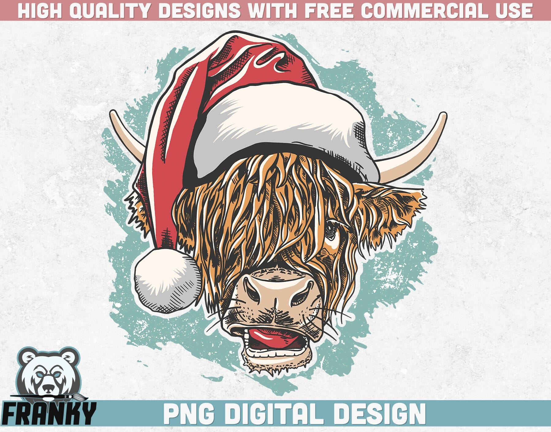 Christmas heifer PNG | Sublimation design | Instant download | Christmas shirt design | Christmas decoration png | Heifer with santa hat png