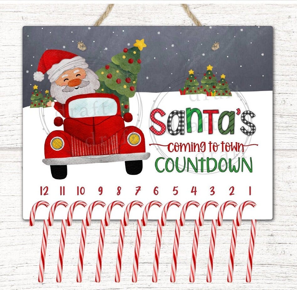 12-DAY CANDY CANE Countdown • 8.5x11-Friendly • Santa Design • 12 Days Rectangle Board Sign • Sublimation Digital Download Templates png