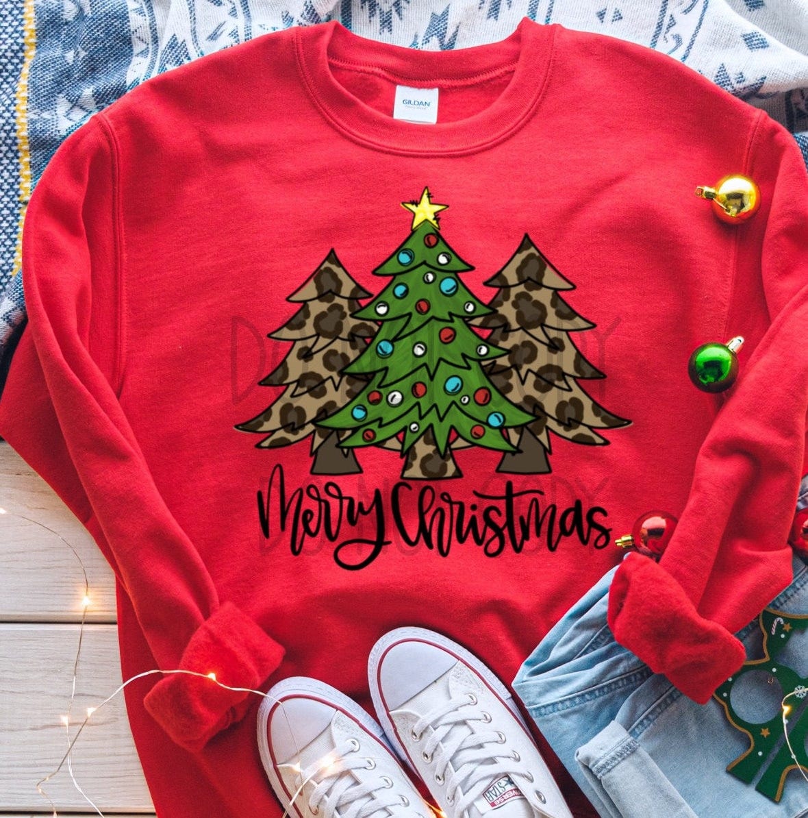 Merry Christmas PNG | Leopard Christmas Trees | Hand Drawn Sublimation Design | Digital Download