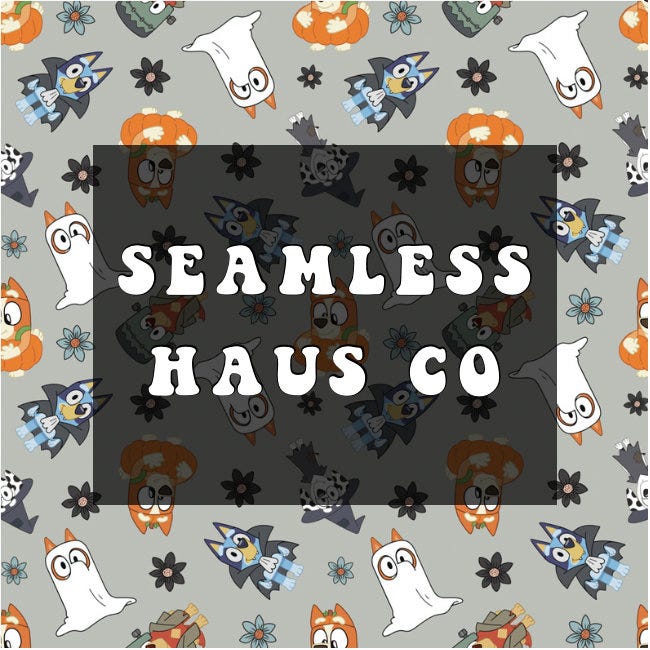 Spooky halloween bluey seamless pattern