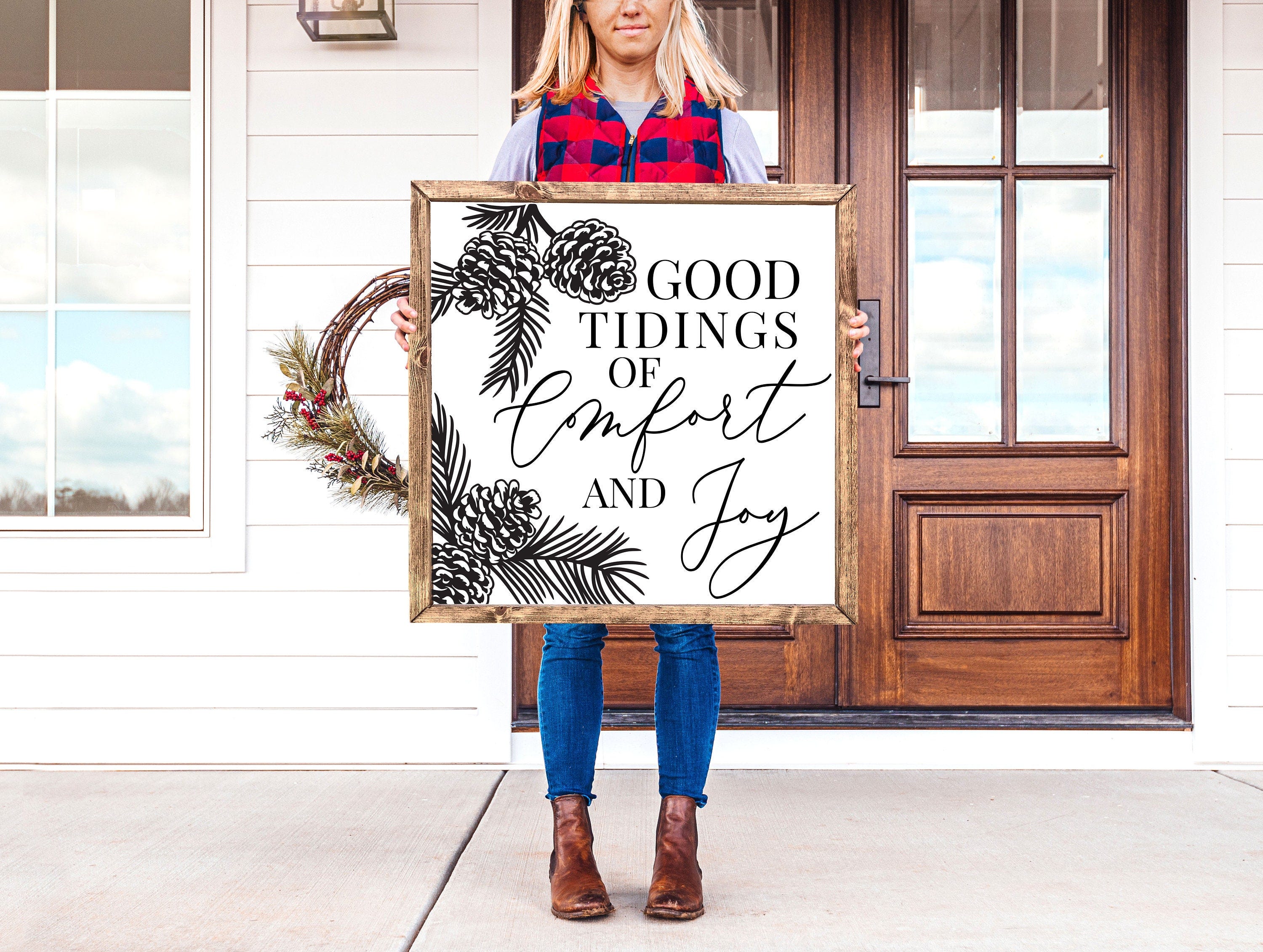 Good Tidings of Comfort and Joy SVG | Christmas Song Svg | Winter Sign Svg | Winter Foliage Svg | Pine Branches Svg | Christmas Sign Svg