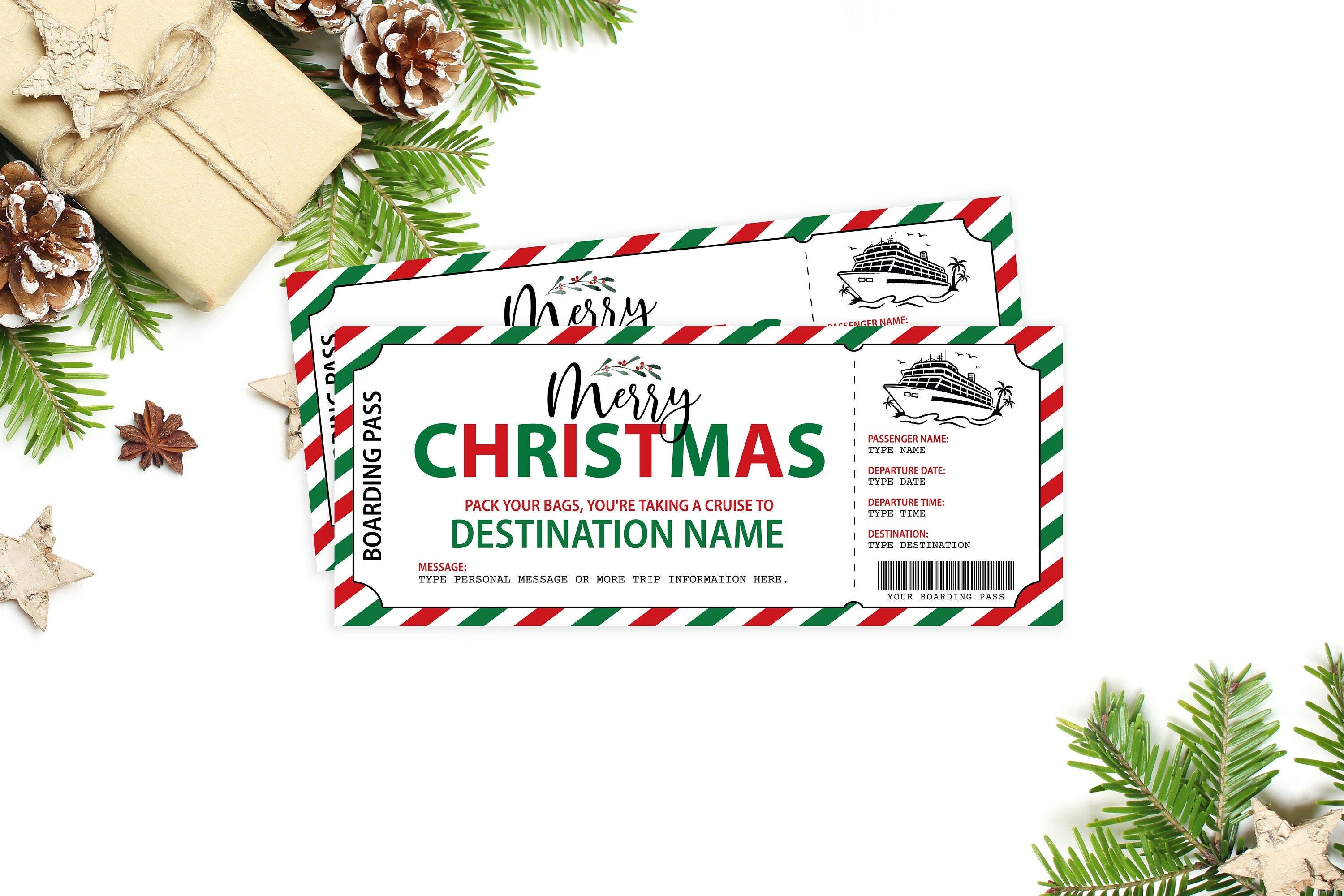 Editable Cruise Ticket, Cruise Ship Ticket Printable, Christmas Surprise Trip Ticket, Cruise Boarding Pass, Christmas Gift Christmas Present