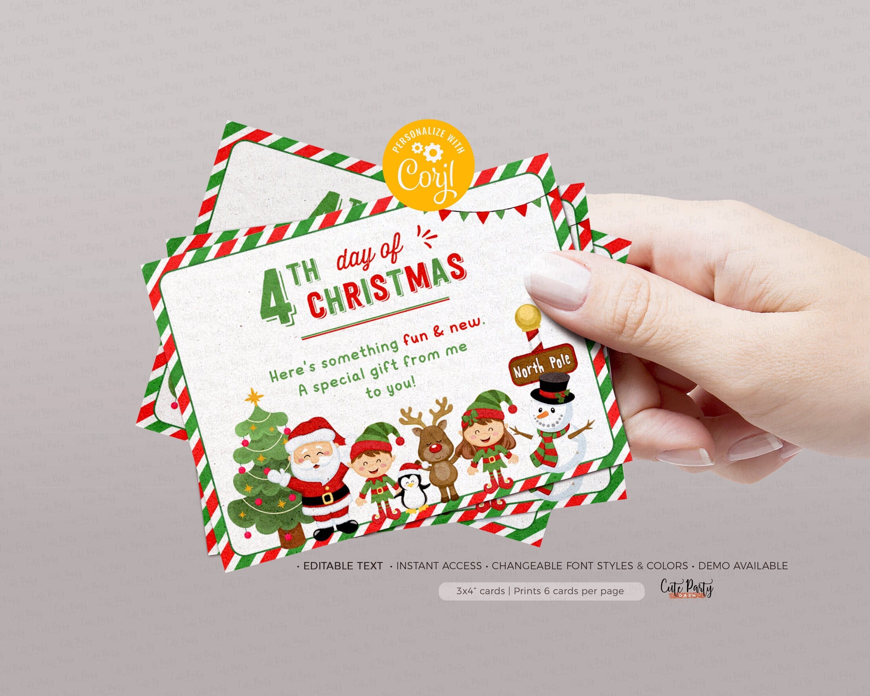 EDITABLE 12 Days of Christmas Gift Tags, 12 Days of Christmas Cards, Printable Christmas Cards, Blank 3x4" card, INSTANT DOWNLOAD 600