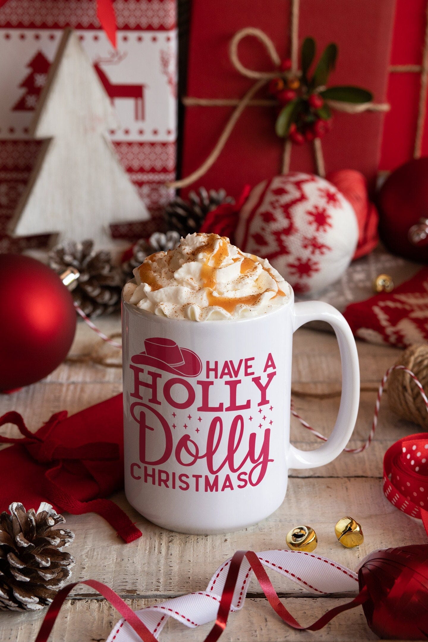 Have a Holly Dolly Christmas Mug Red Font, Gift for Her, Christmas Mugs, Christmas Gift, Christmas Coffee Mug