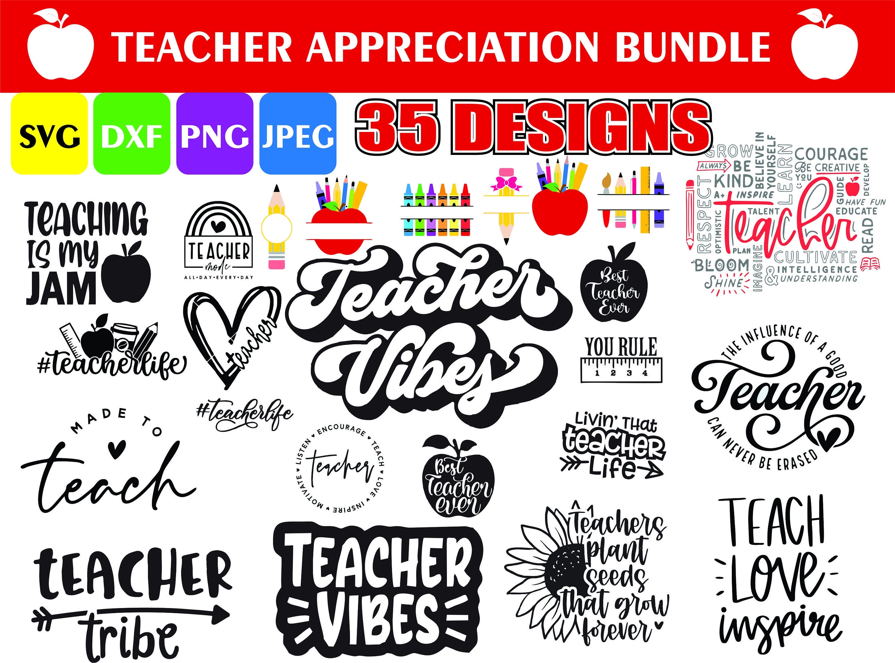 Teacher SVG Bundle, Teacher Quote,  Teacher Mode, Teacher Vibes, Best Teacher Ever, Teacher Life, Back to School, Teacher Appreciation day