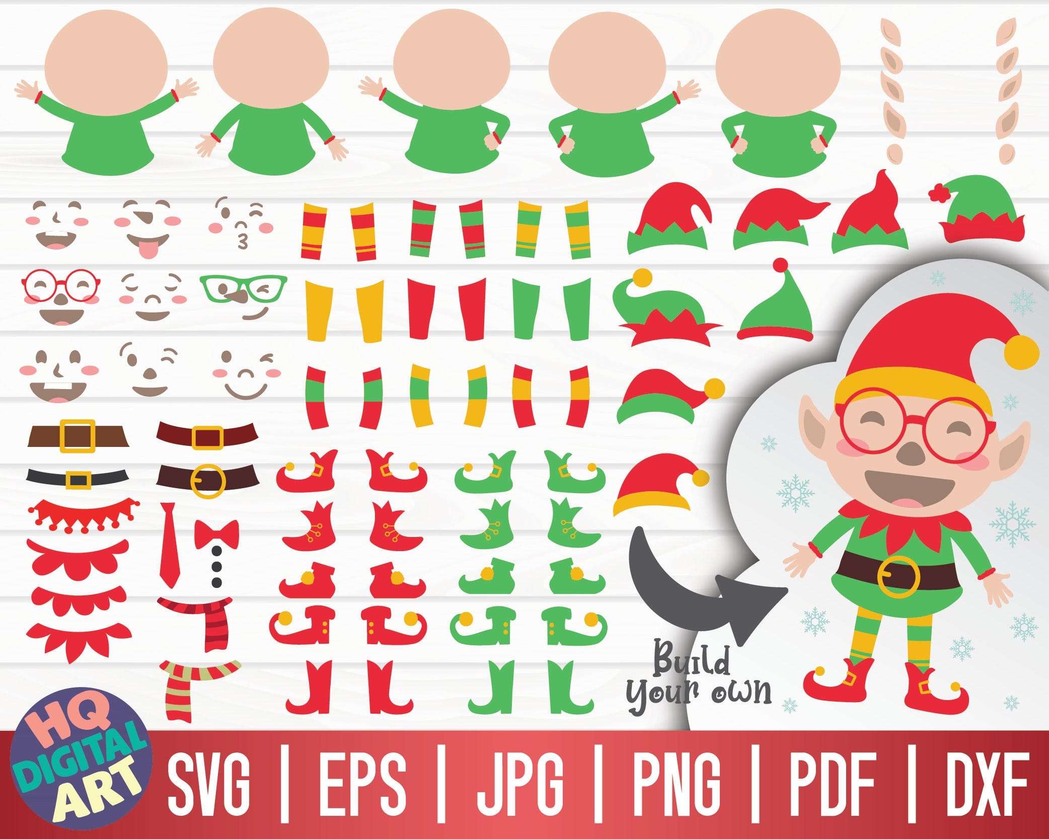 Build your own Christmas elf kit SVG / Cricut / Silhouette Studio / Cut File / Clipart / Printable | Vector