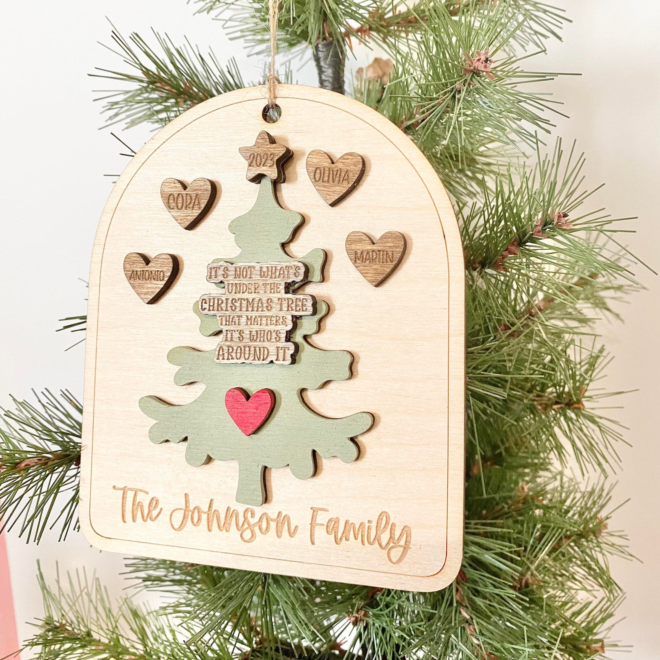 Family Christmas Ornament SVG Laser File, 2-8 Family Members