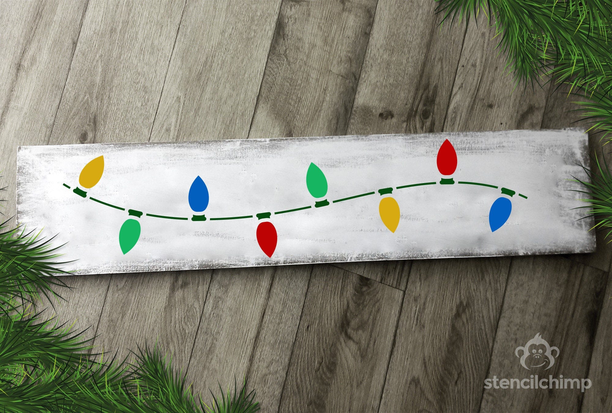 Christmas Lights Stencil, Fireplace Decor,  Holiday Stencil for Wood Sign, Bulbs in a strand, Christmas Border DIY Craft, Holiday Decor