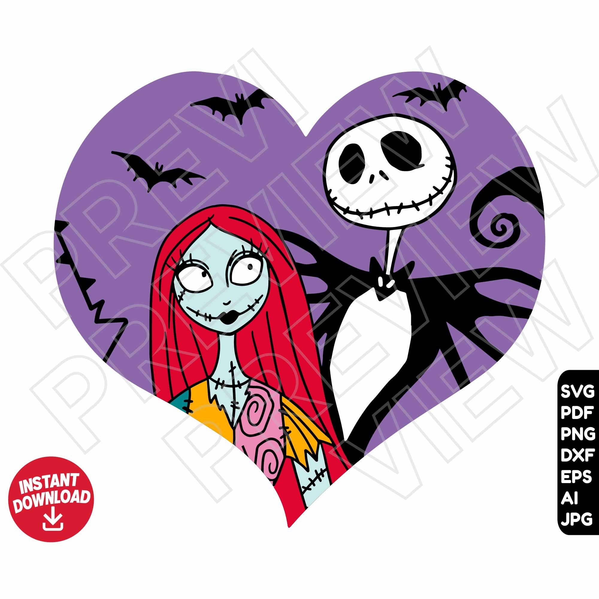 The Nightmare Before Christmas SVG Jack Sally , Halloween , love , dxf png clipart , cut file layered by color
