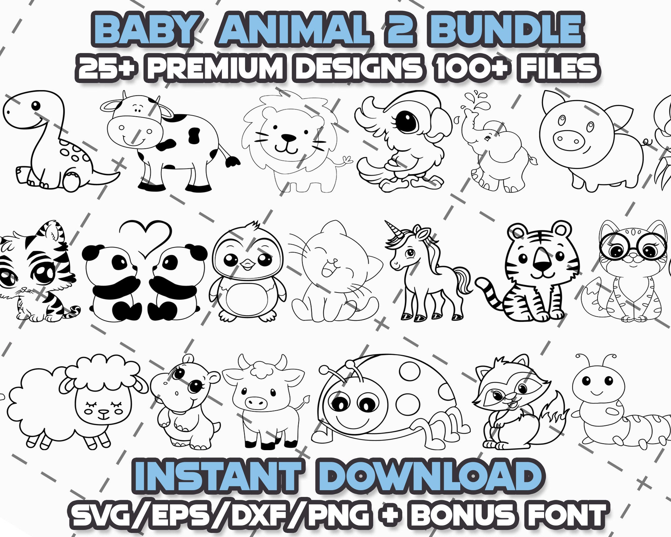 BABY ANIMAL 2 BUNDLE Svg Png Eps Dxf Cricut Cameo Print Lazer Engrave File for Diy Crafts Birthdays Shirt Digital Download Cut Files Instant