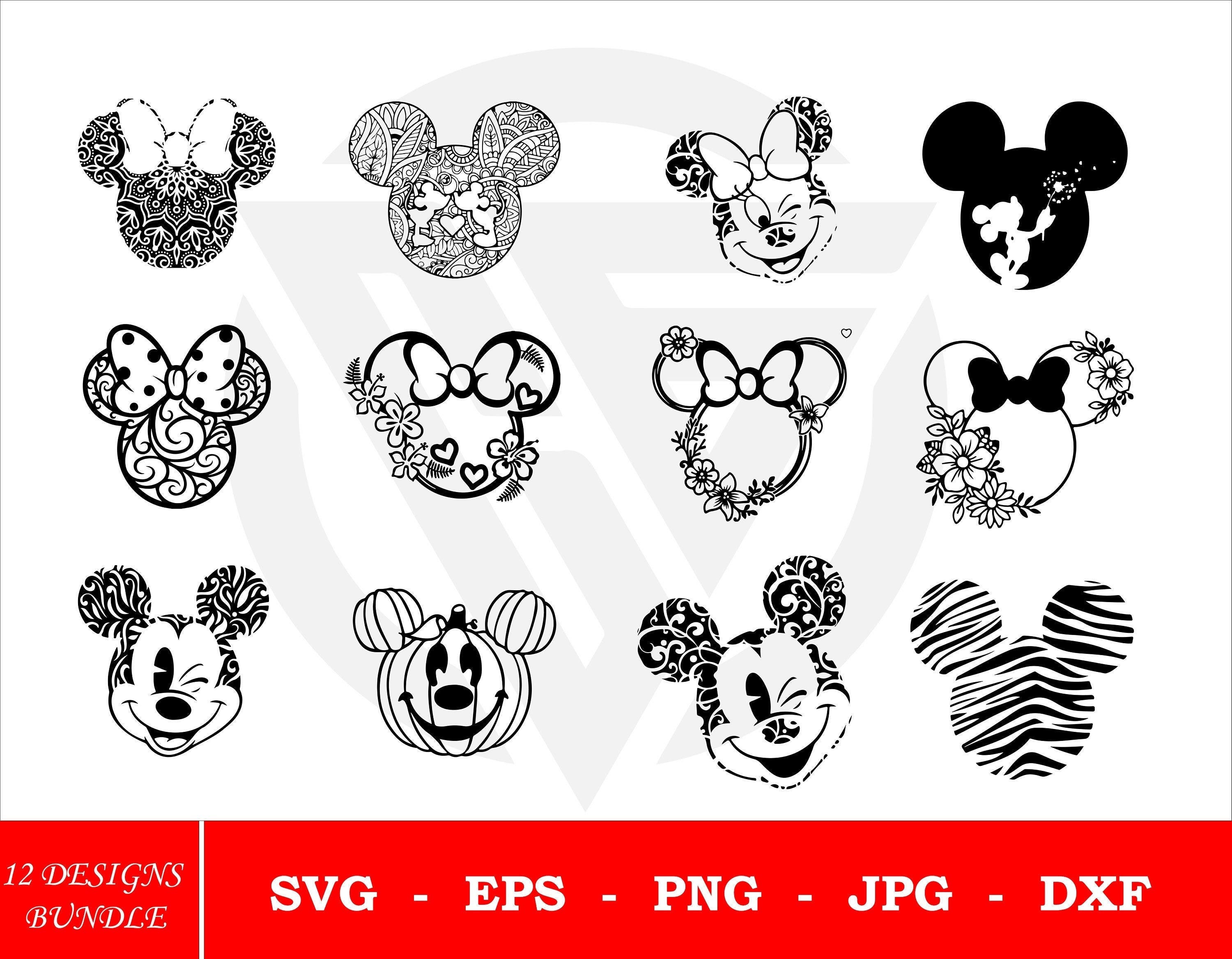 Mickey Head Bundle Svg, Mouse Head Svg, Flower Svg, Family Trip Bundle Svg, Minnie Head Svg, Mickey Silhouette Svg, Disneyland Gift Svg