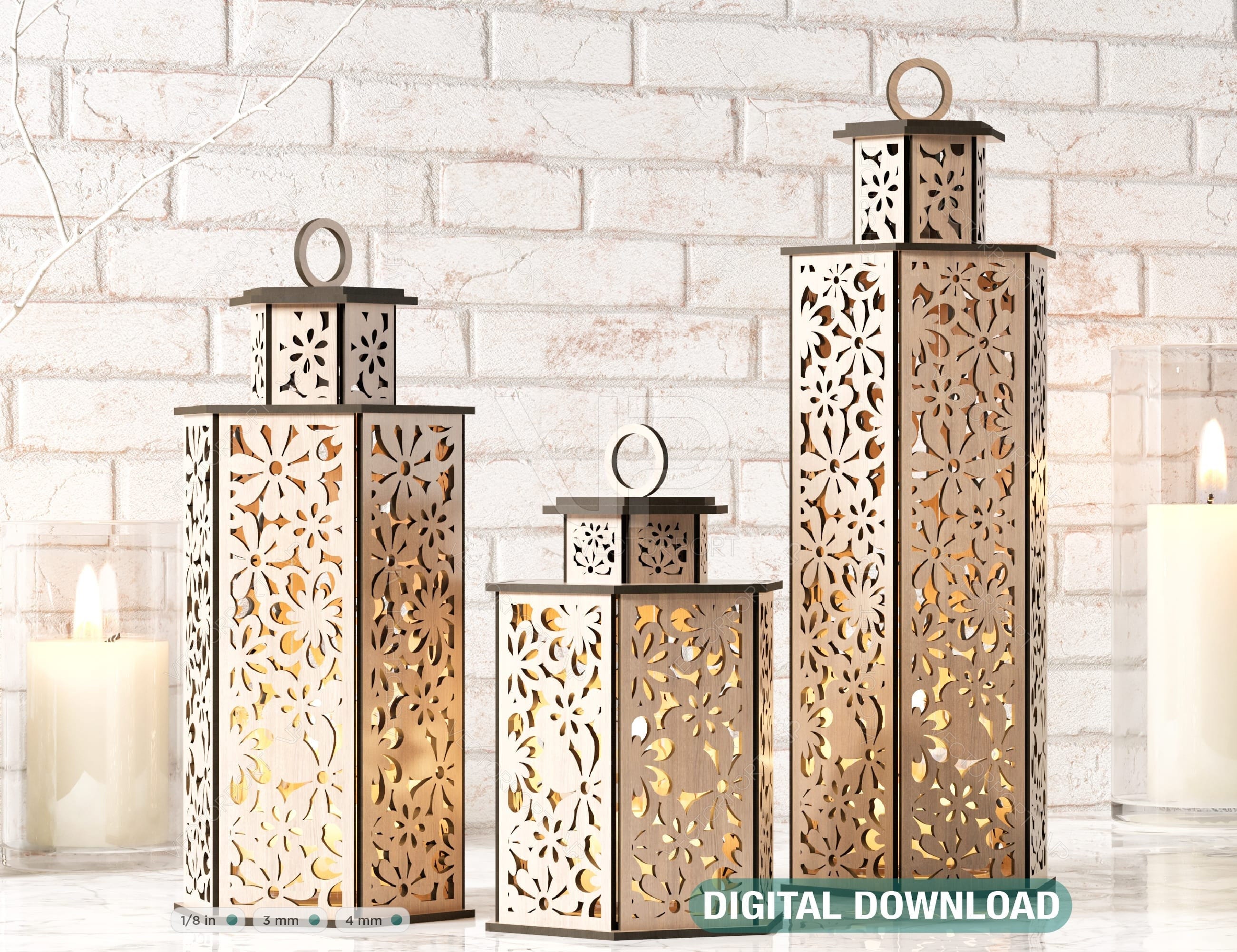 Wooden Wedding Decoration Lantern Laser Cut Centerpiece Night Light Lampshade Table Candle Holder SVG Digital Download |#134|