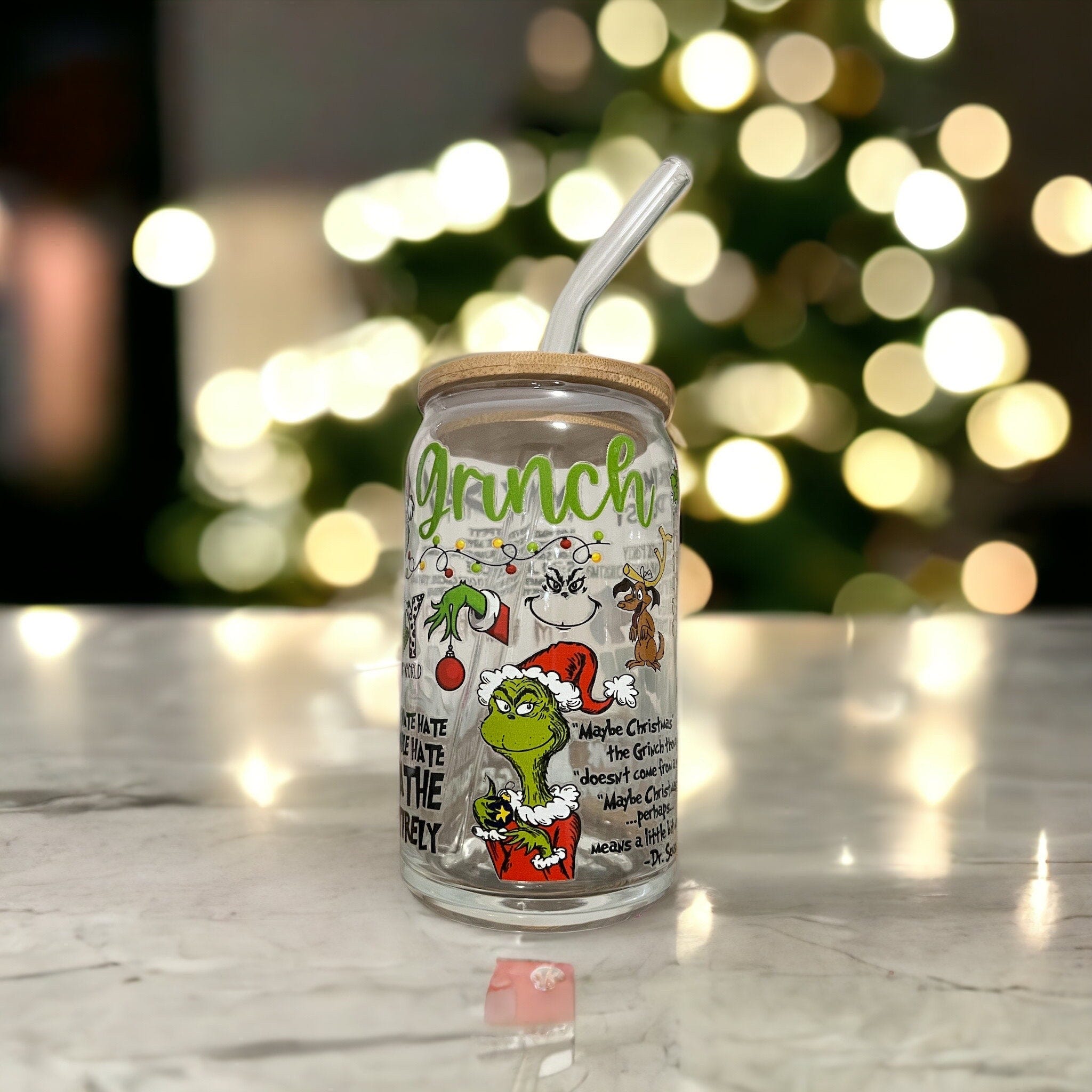 Grinch Glass Can, Grinch Can, Christmas Glass Can, Grinch Coffee Cup, Grinch Cup, Grinch Tumbler, Christmas Tumbler, Grinch Drinkware,Grinch