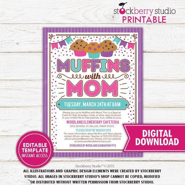 Muffins with Mom Invitation PTA School Flyer Mother